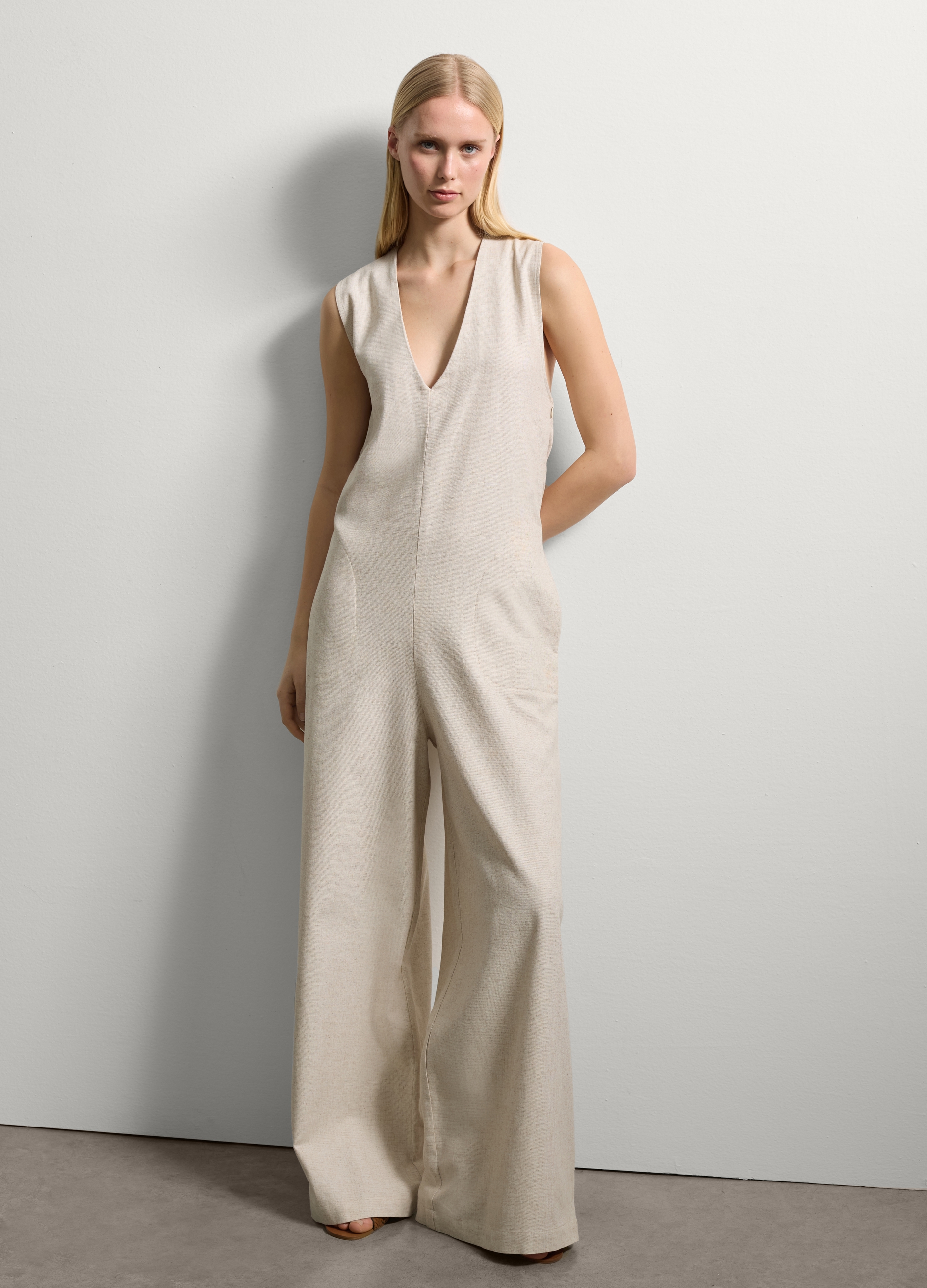 Stefanel - Tuta lunga con fiocco, Donna, Beige chiaro, Taglia XS