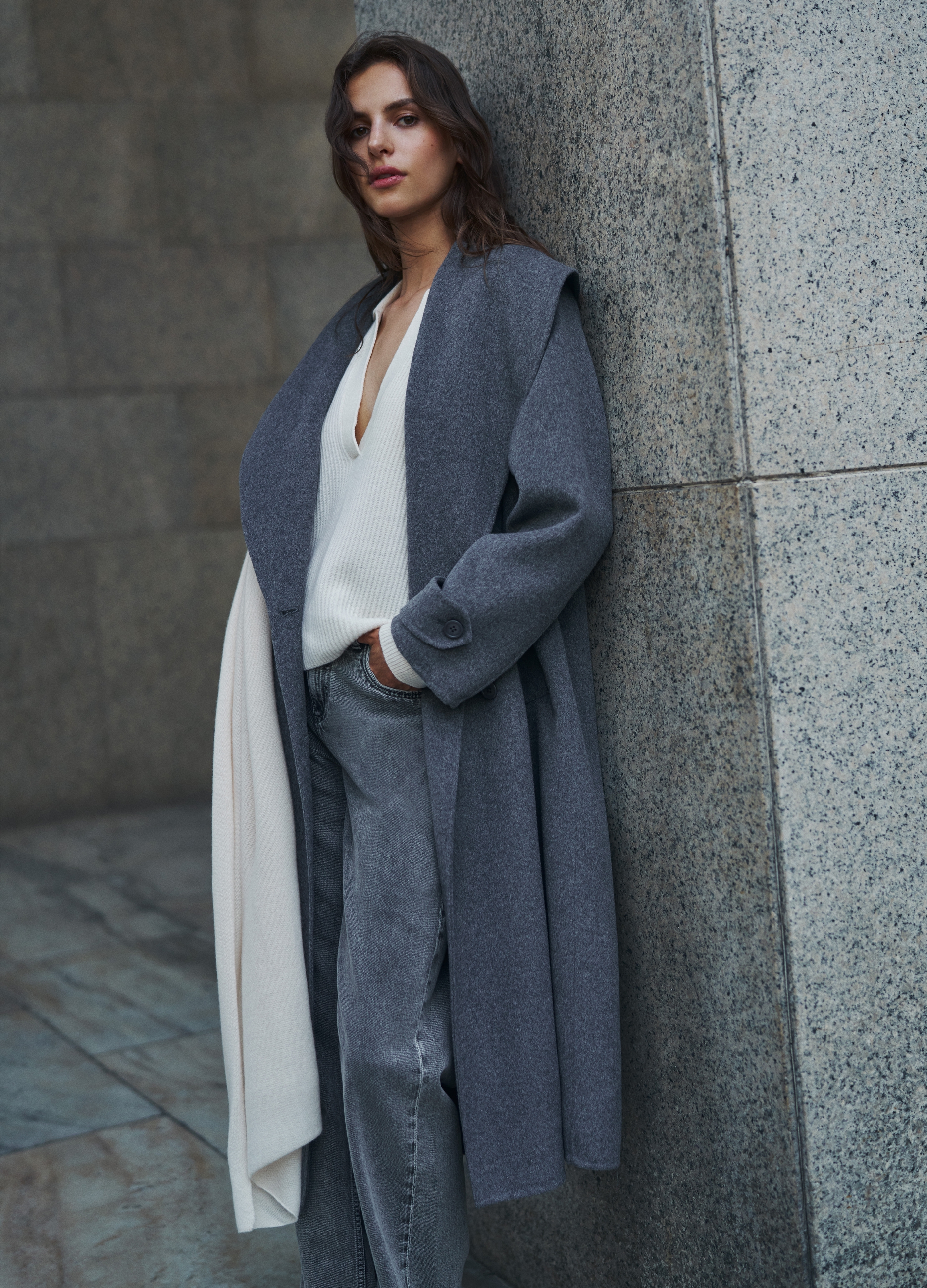 Stefanel - Cappotto lungo doppiopetto, Donna, Grigio fumo, Taglia S