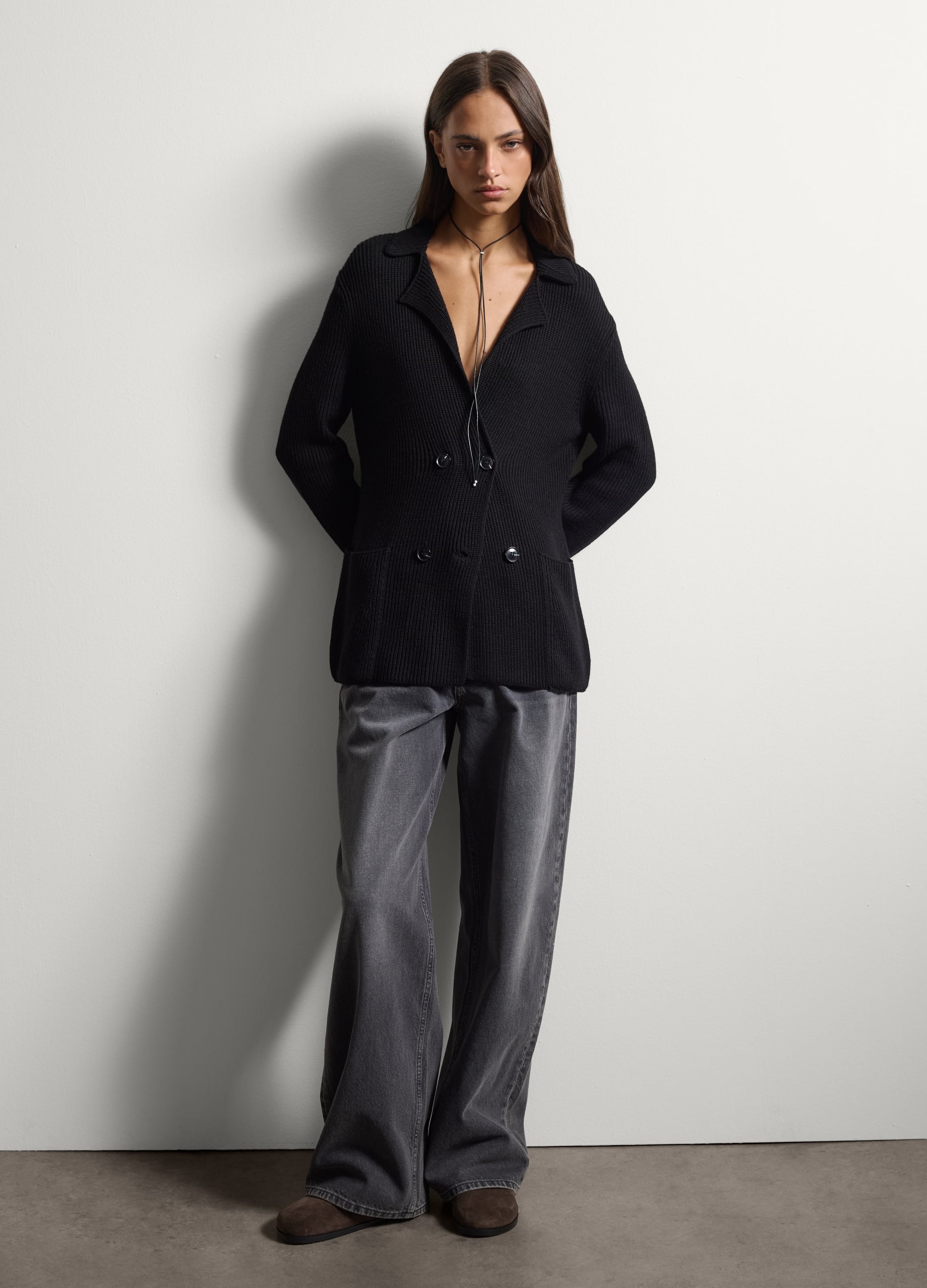 Stefanel - Jeans grigi in denim in puro cotone straight fit a gamba ampia, Donna, Grigio scuro, Taglia 48