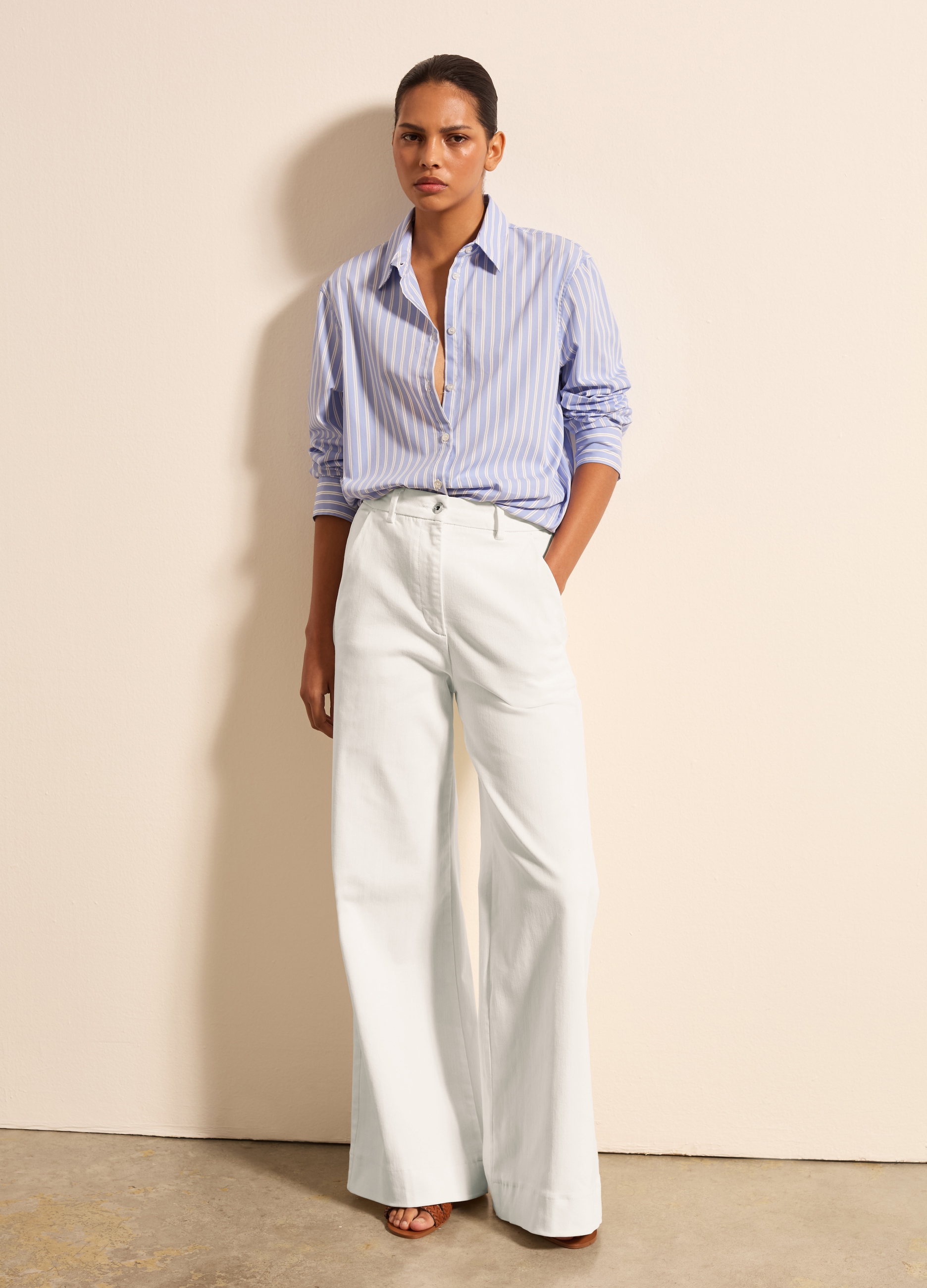 Stefanel - Jeans palazzo a gamba larga, Donna, Bianco ottico, Taglia 38