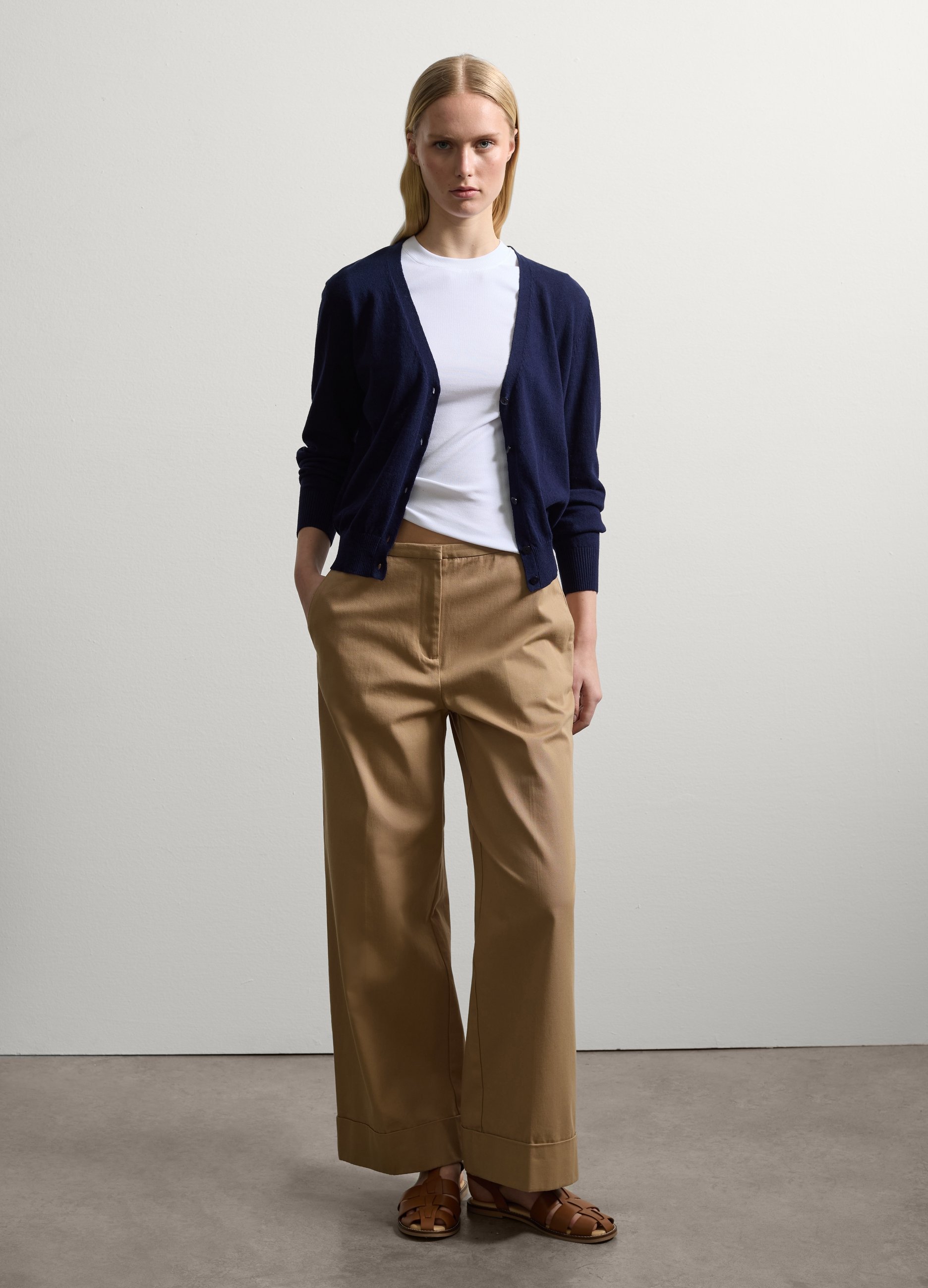 Stefanel - Cardigan in cotone e lino scollo a V, Donna, Blu Notte, Taglia XS