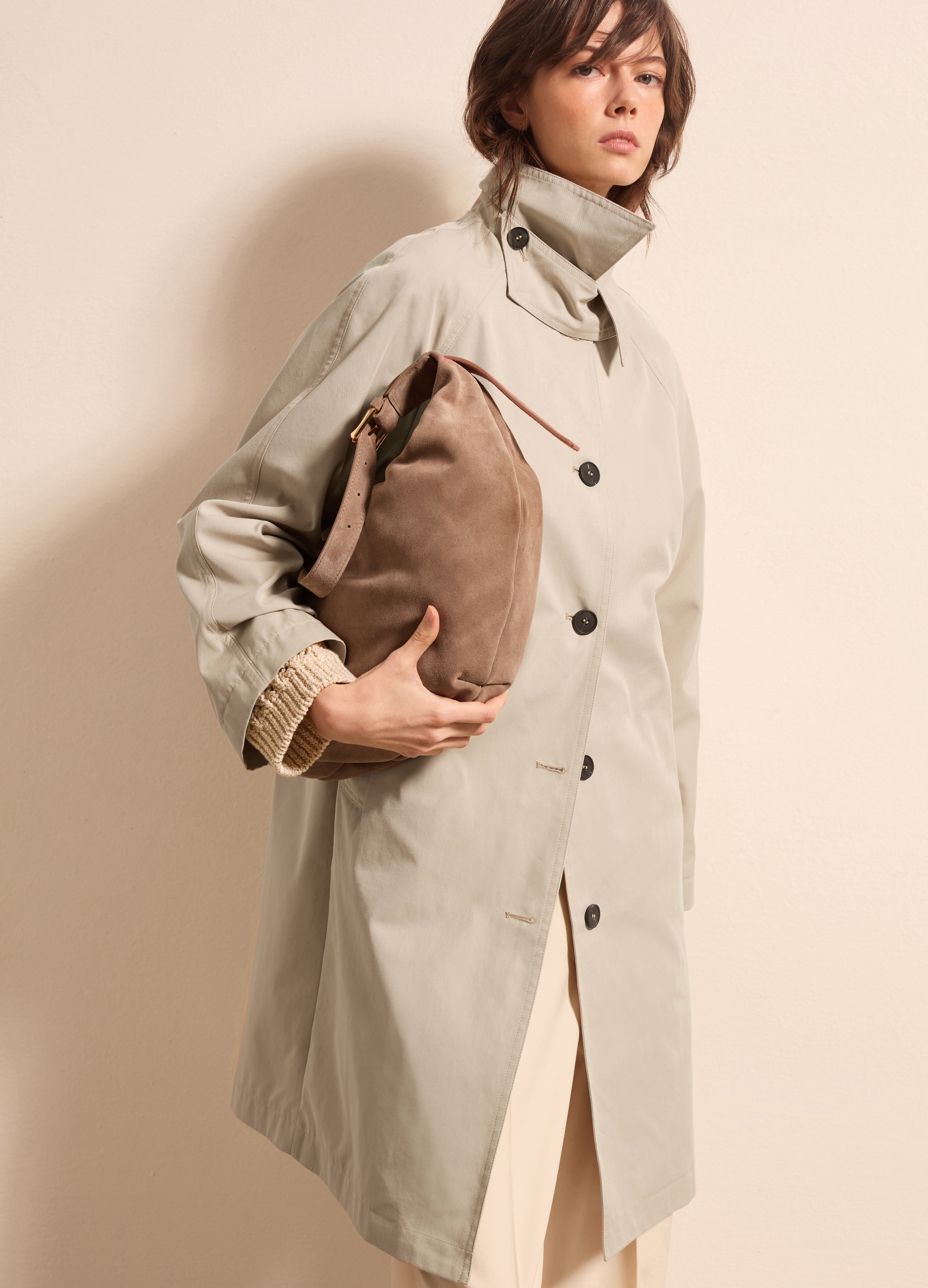 Stefanel - Trench lungo con bottoni, Donna, Grigio cenere, Taglia XS