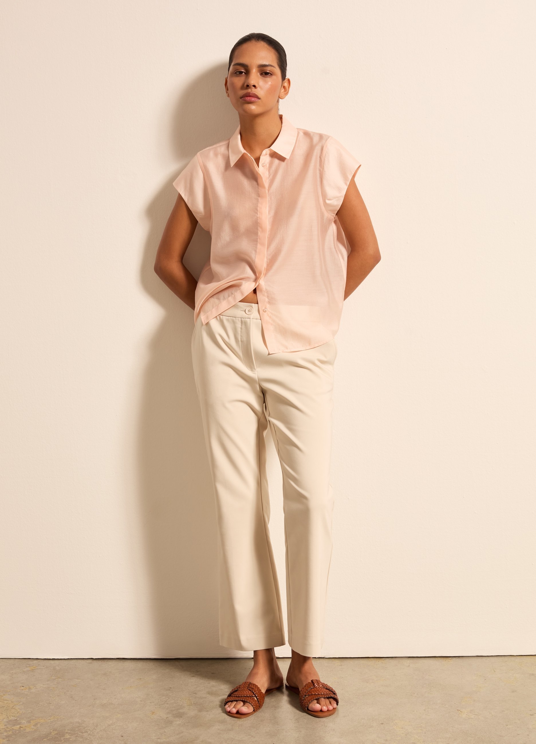 Stefanel - Pantalone flare fit cropped, Donna, Beige chiaro, Taglia 38