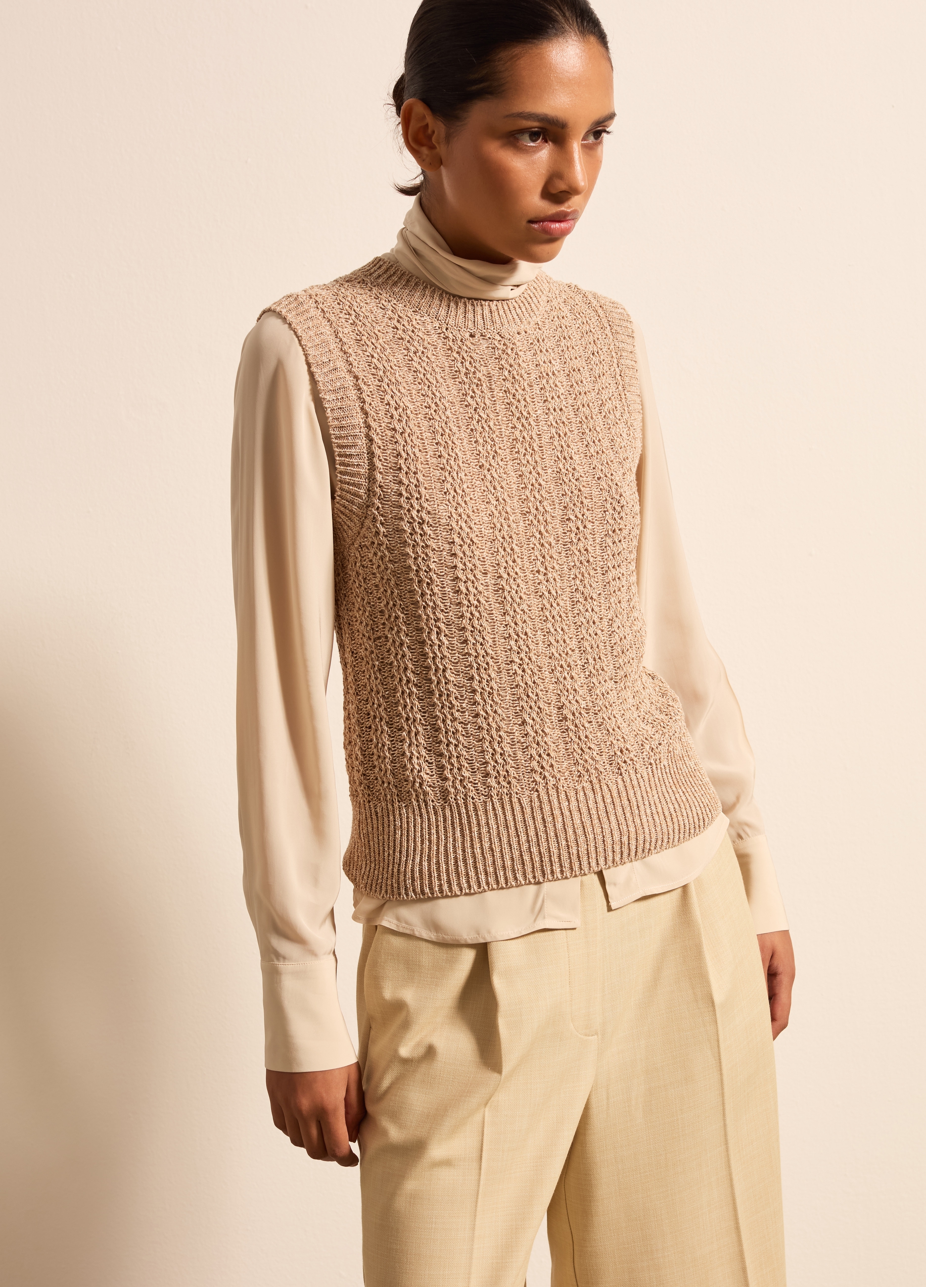 Stefanel - Gilet chiuso effetto mouliné, Donna, Beige melange, Taglia XS