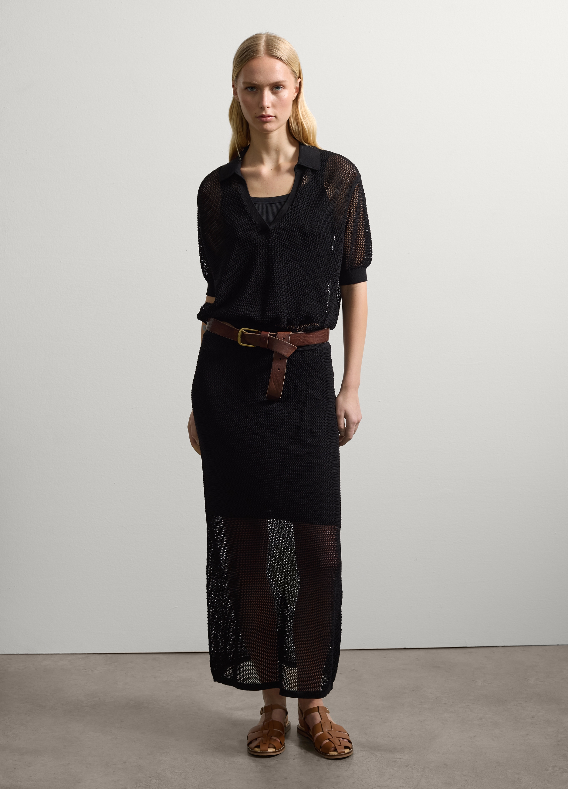 Stefanel - Gonna lunga traforata, Donna, Nero, Taglia XS