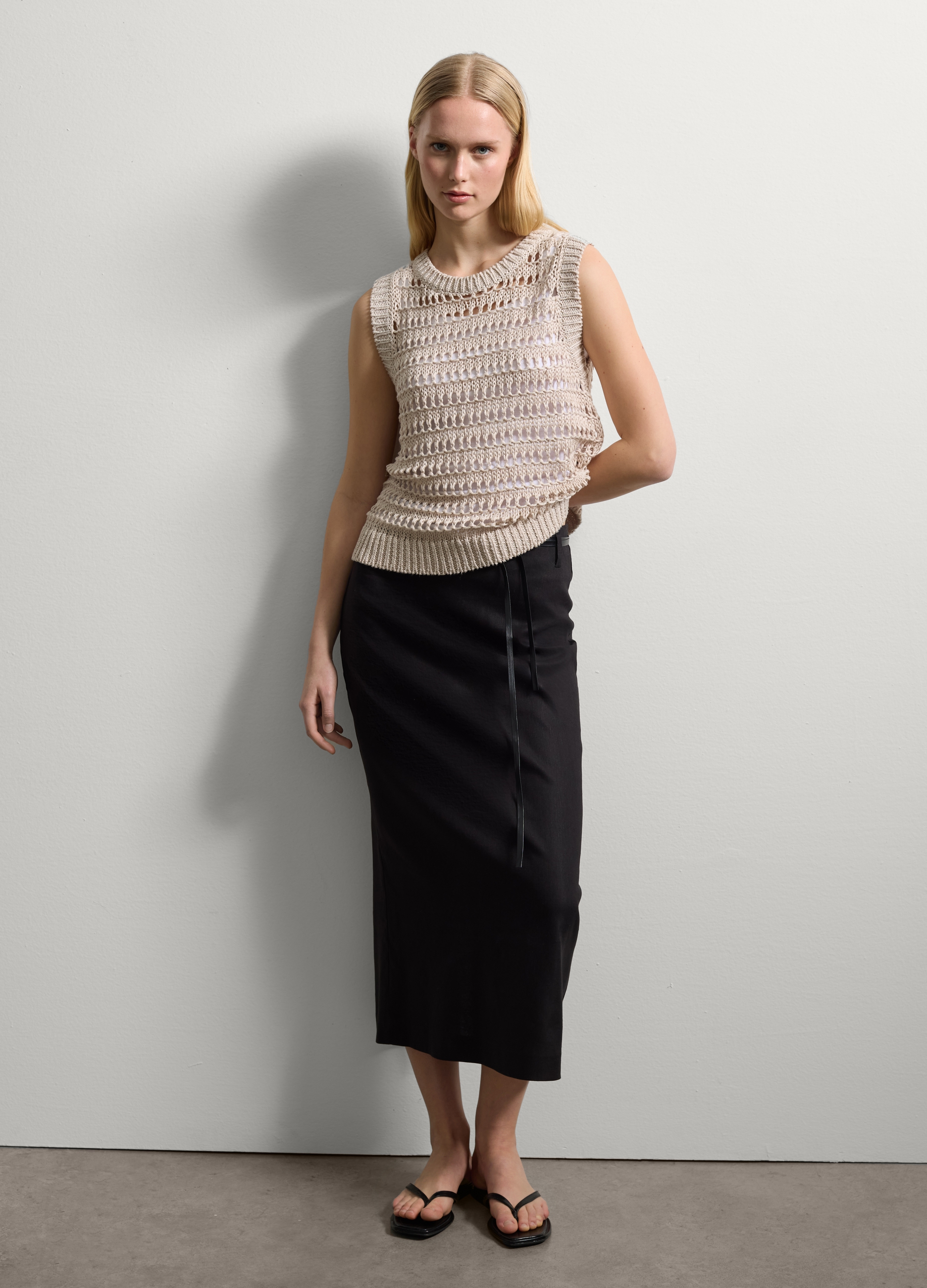 Stefanel - Tank top traforato, Donna, Sabbia, Taglia XS