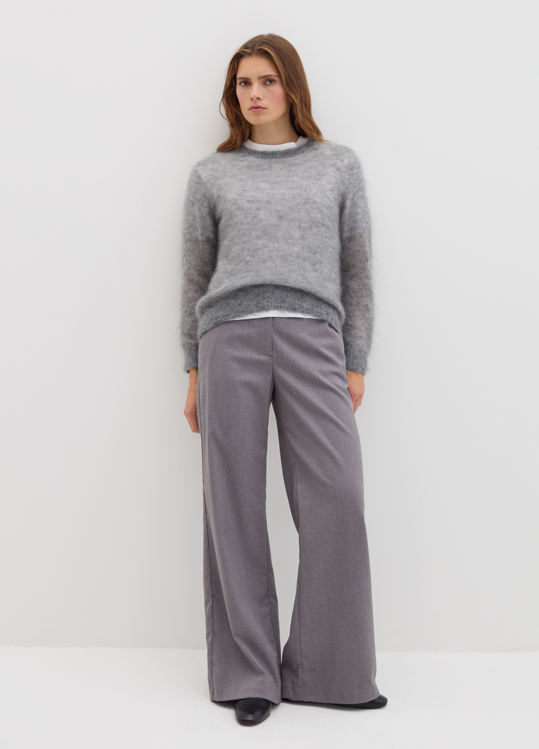 Stefanel - Pantalone fluido a gamba larga, Donna, Grigio melange, Taglia 40