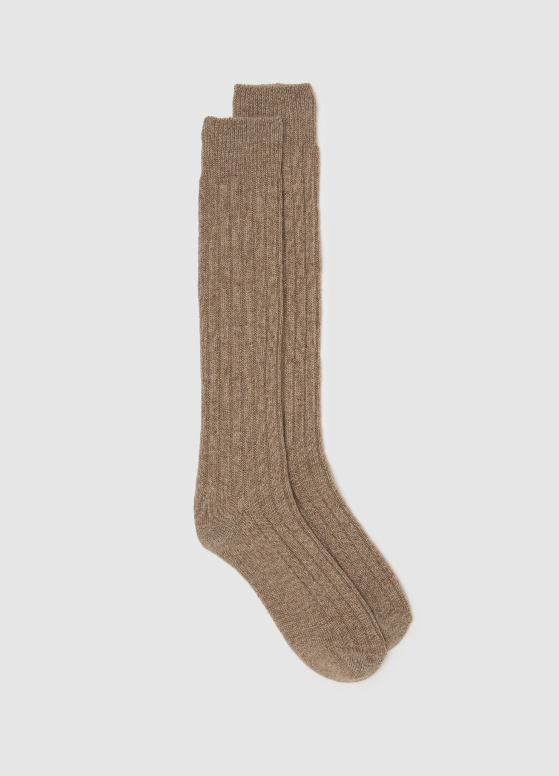 Stefanel - Calzini lunghi in misto lana beige elasticizzati, Donna, Beige melange, Taglia ONE SIZE