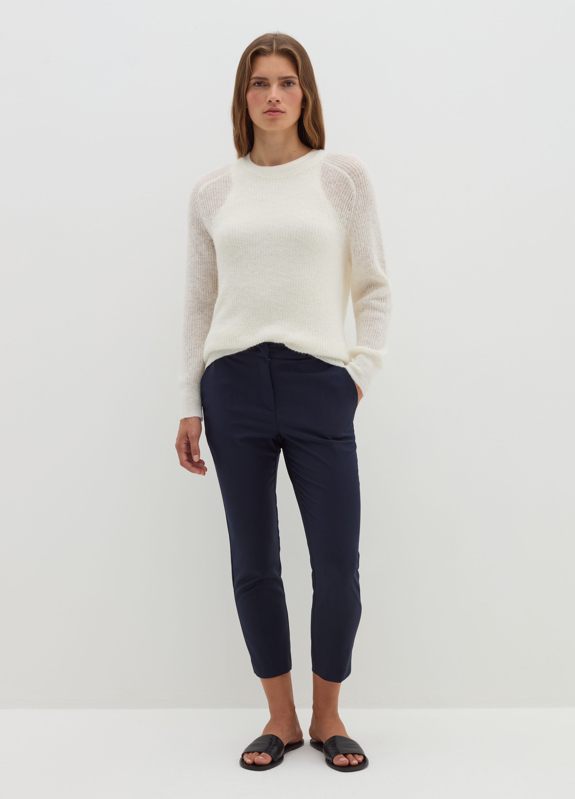 Stefanel - Pullover a coste inglesi con maniche raglan, Donna, Bianco lana, Taglia S