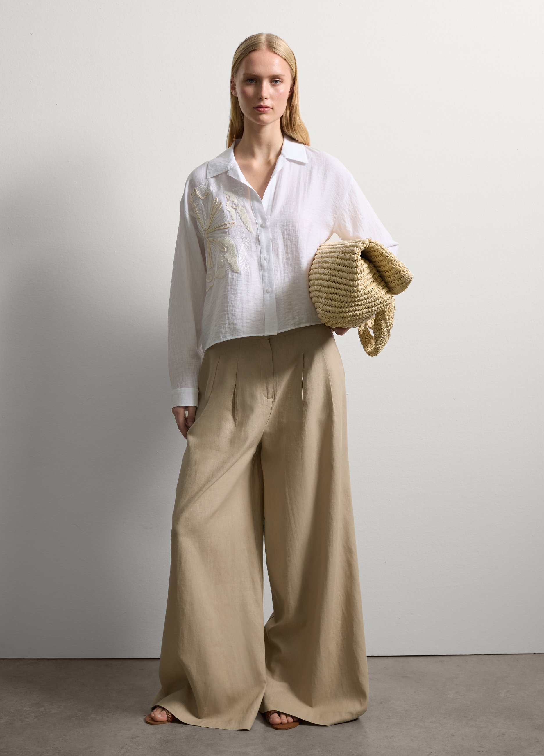 Stefanel - Camicia con ricamo floreale, Donna, Bianco ottico, Taglia XS