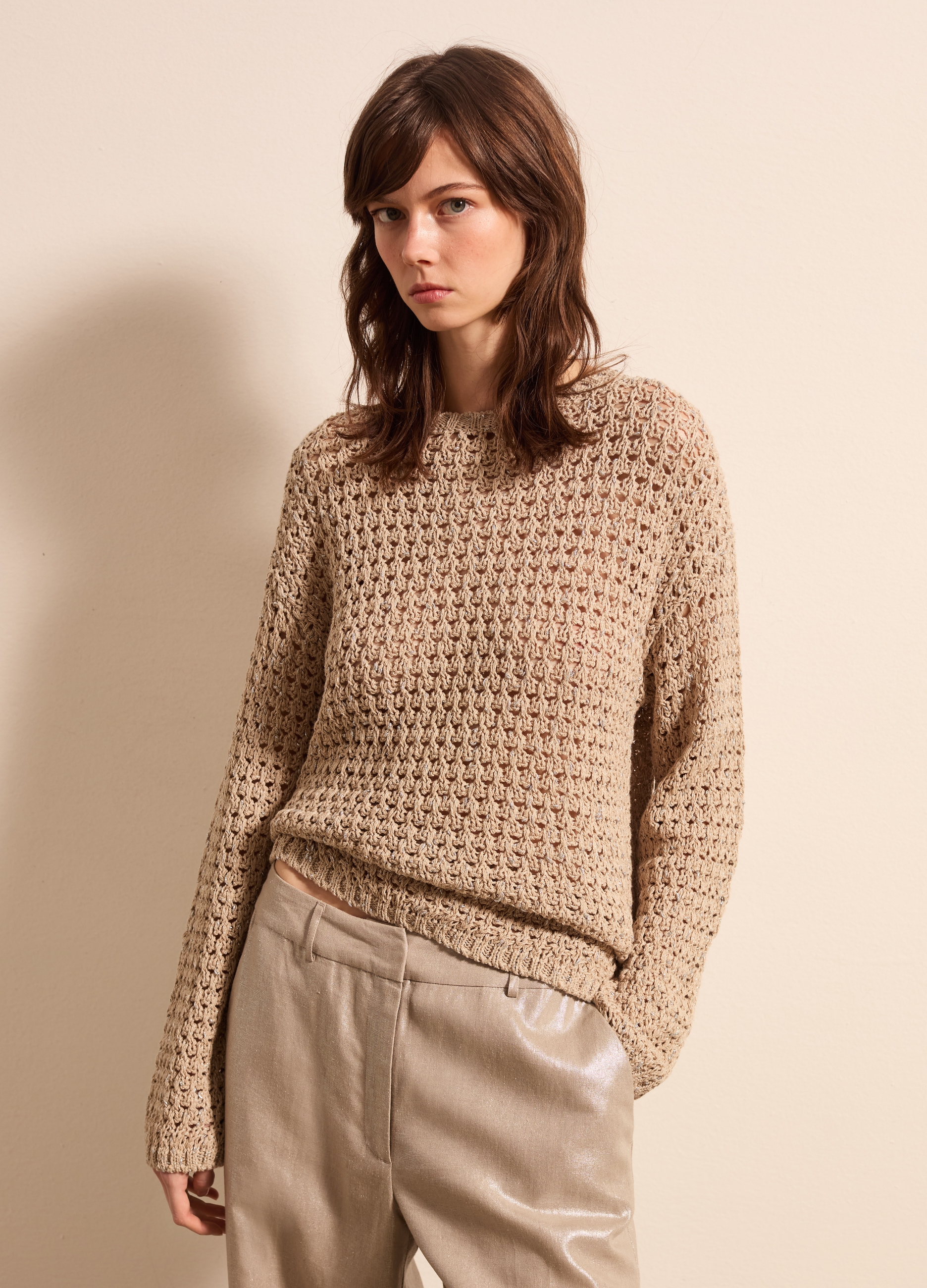 Stefanel - Pullover tricot con lurex, Donna, Beige scuro, Taglia XS