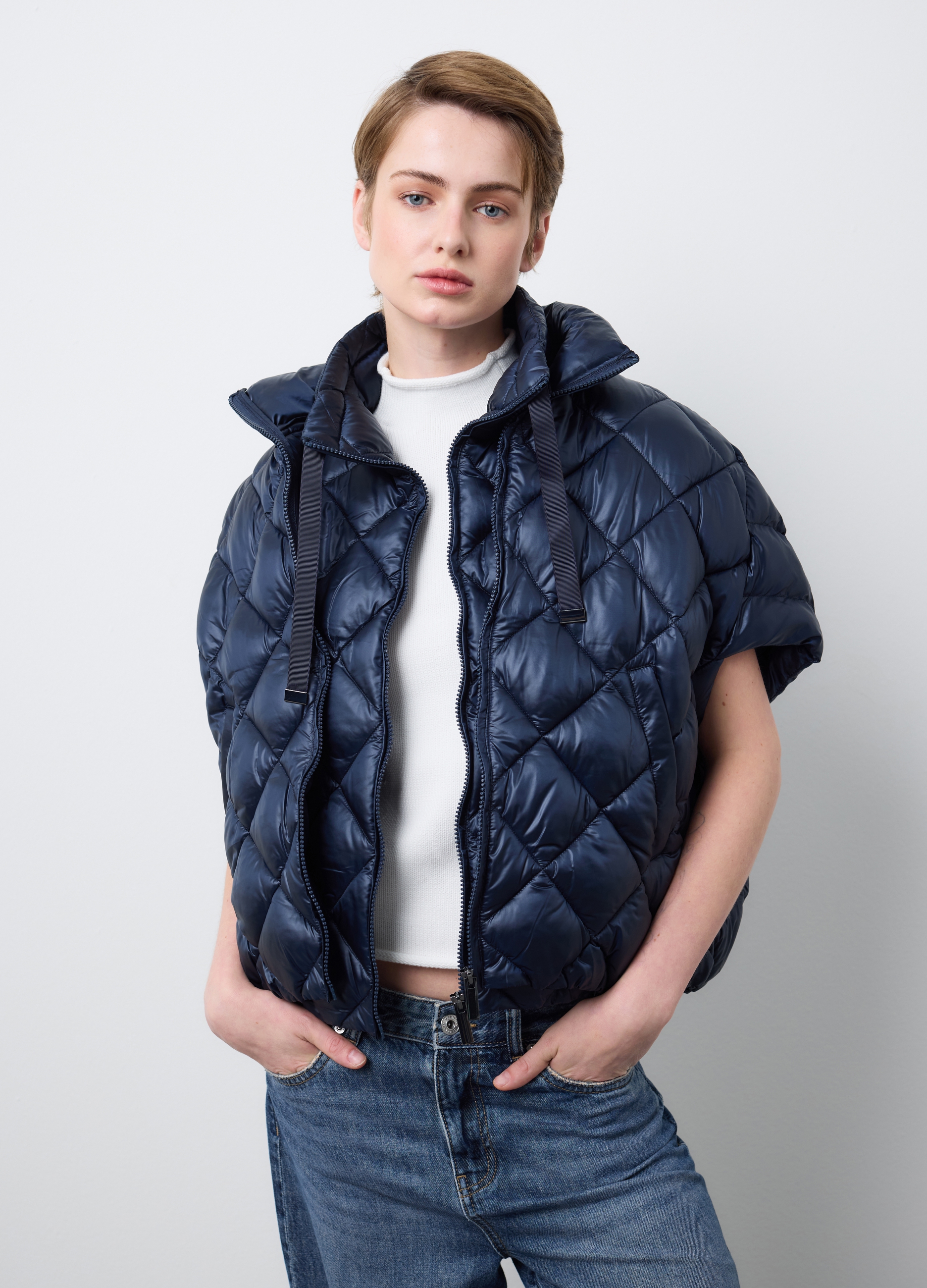 Stefanel - Giacca ultraleggera blu regular fit con zip, Donna, Blu scuro, Taglia XS/S