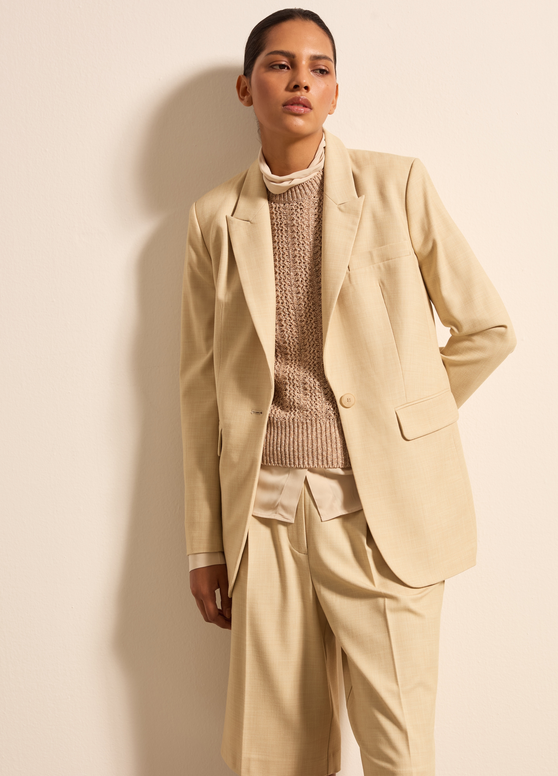 Stefanel - Blazer monopetto trama lavorata, Donna, Beige, Taglia 40