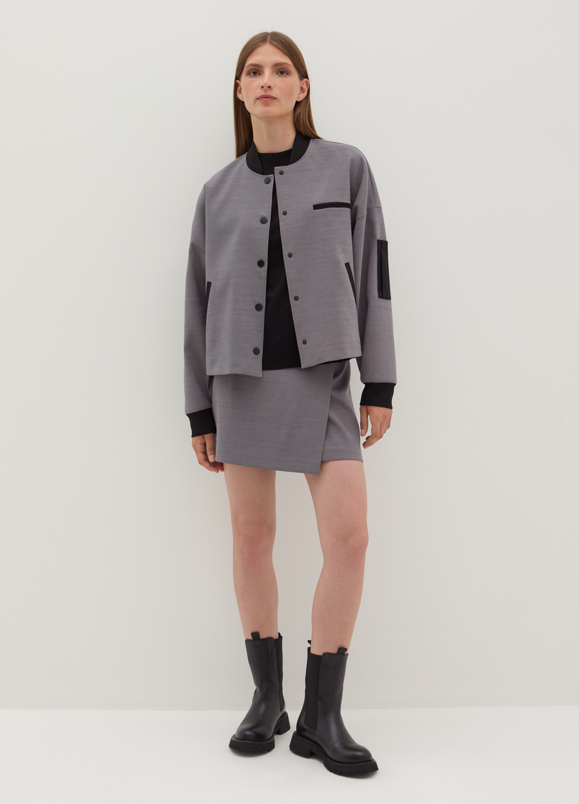 Stefanel - Giacca bomber in poly cotton, Donna, Grigio cenere, Taglia S