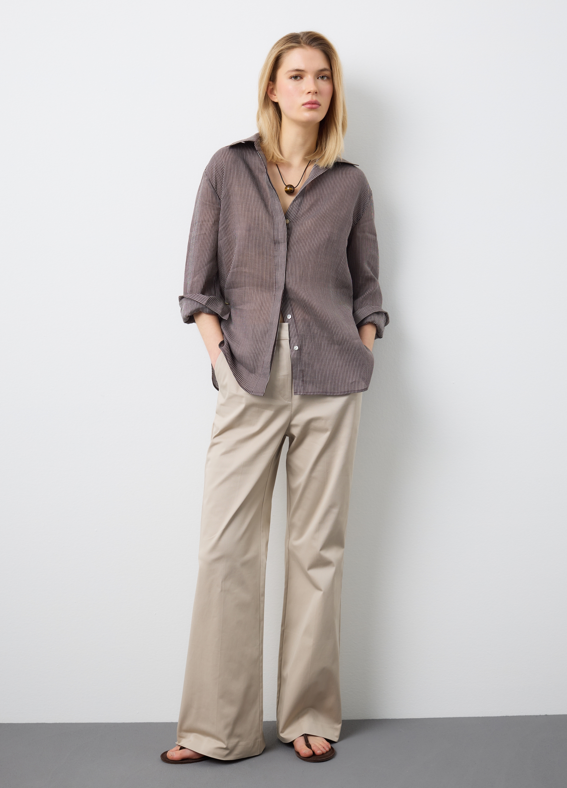 Stefanel - Pantaloni flare in cotone elasticizzato beige, Donna, Beige chiaro, Taglia 48