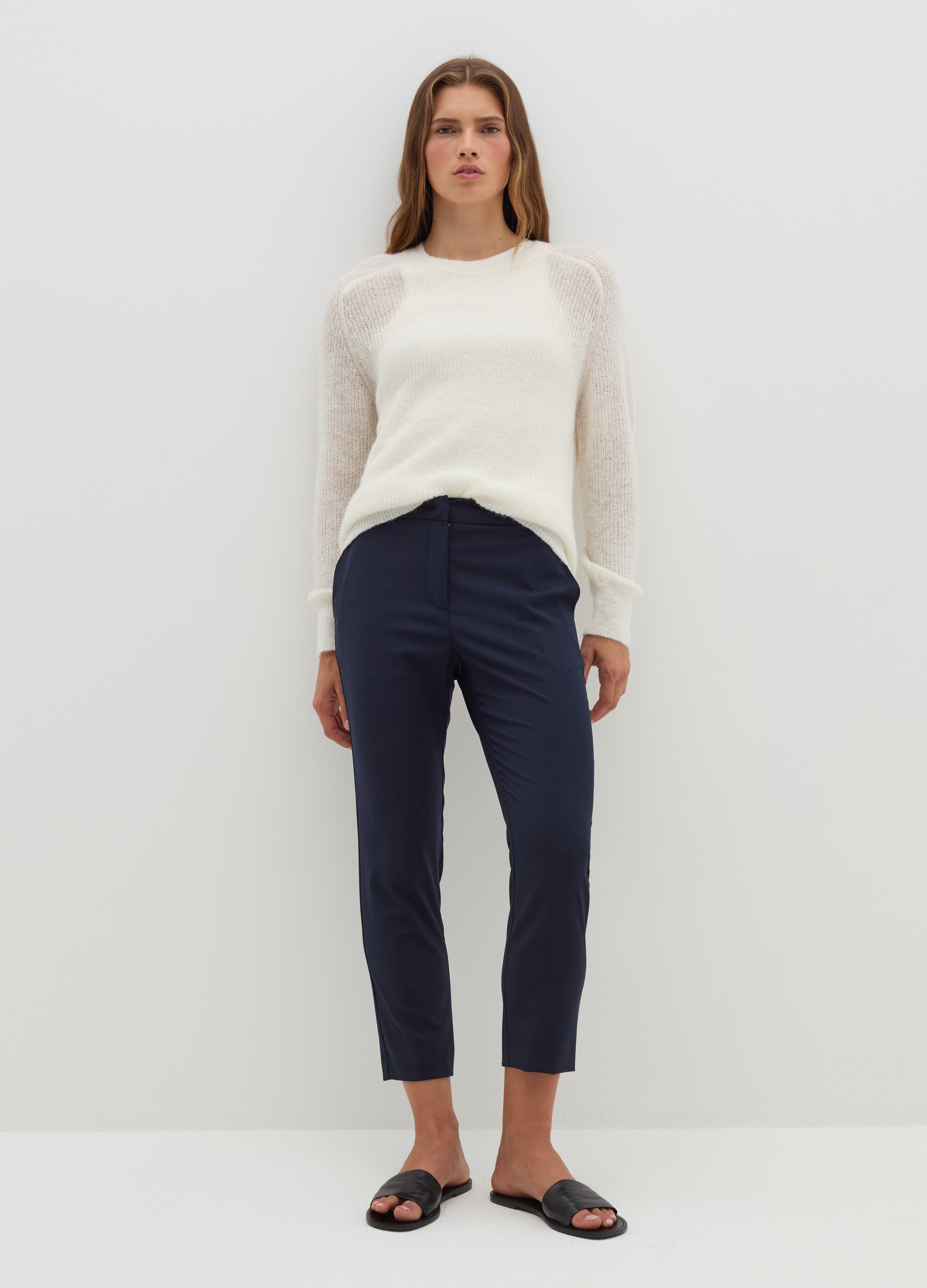 Stefanel - Pantalone a sigaretta in frescolana, Donna, Blu scuro, Taglia 38