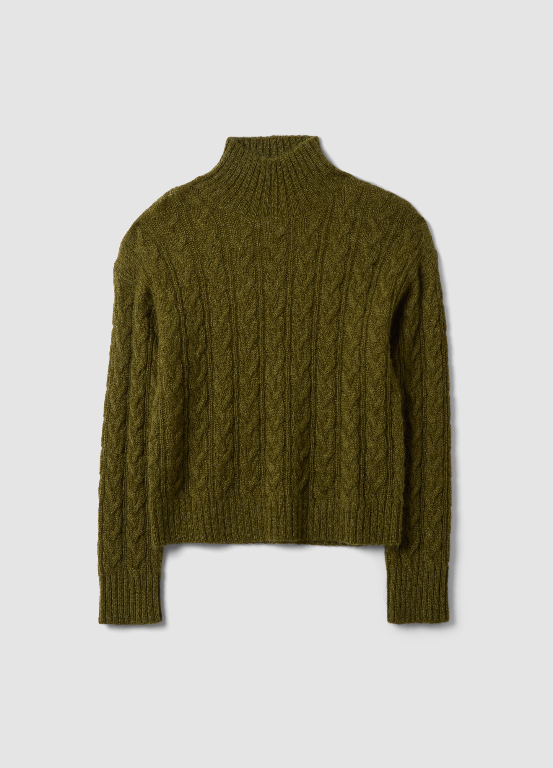 Stefanel - Maglia verde in misto mohair e lana dolcevita regular fit, Donna, Verde oliva, Taglia L
