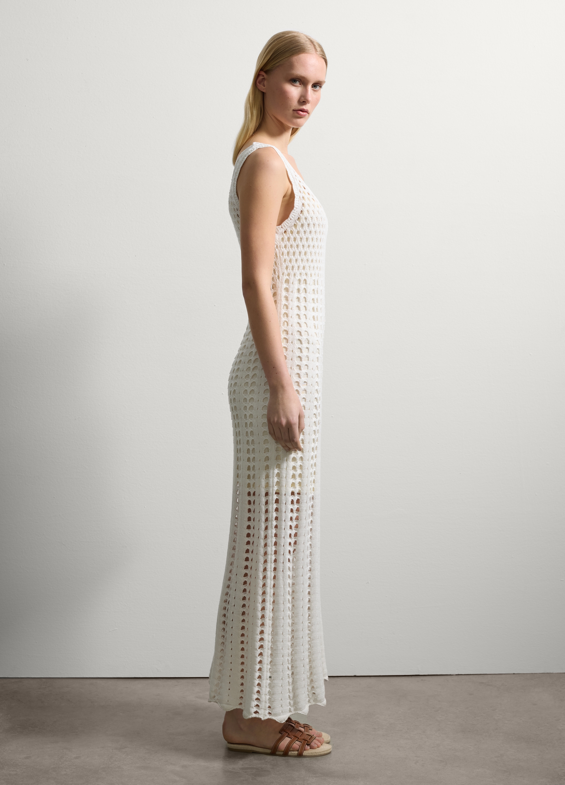 Stefanel - Abito lungo smanicato crochet, Donna, Bianco panna, Taglia M