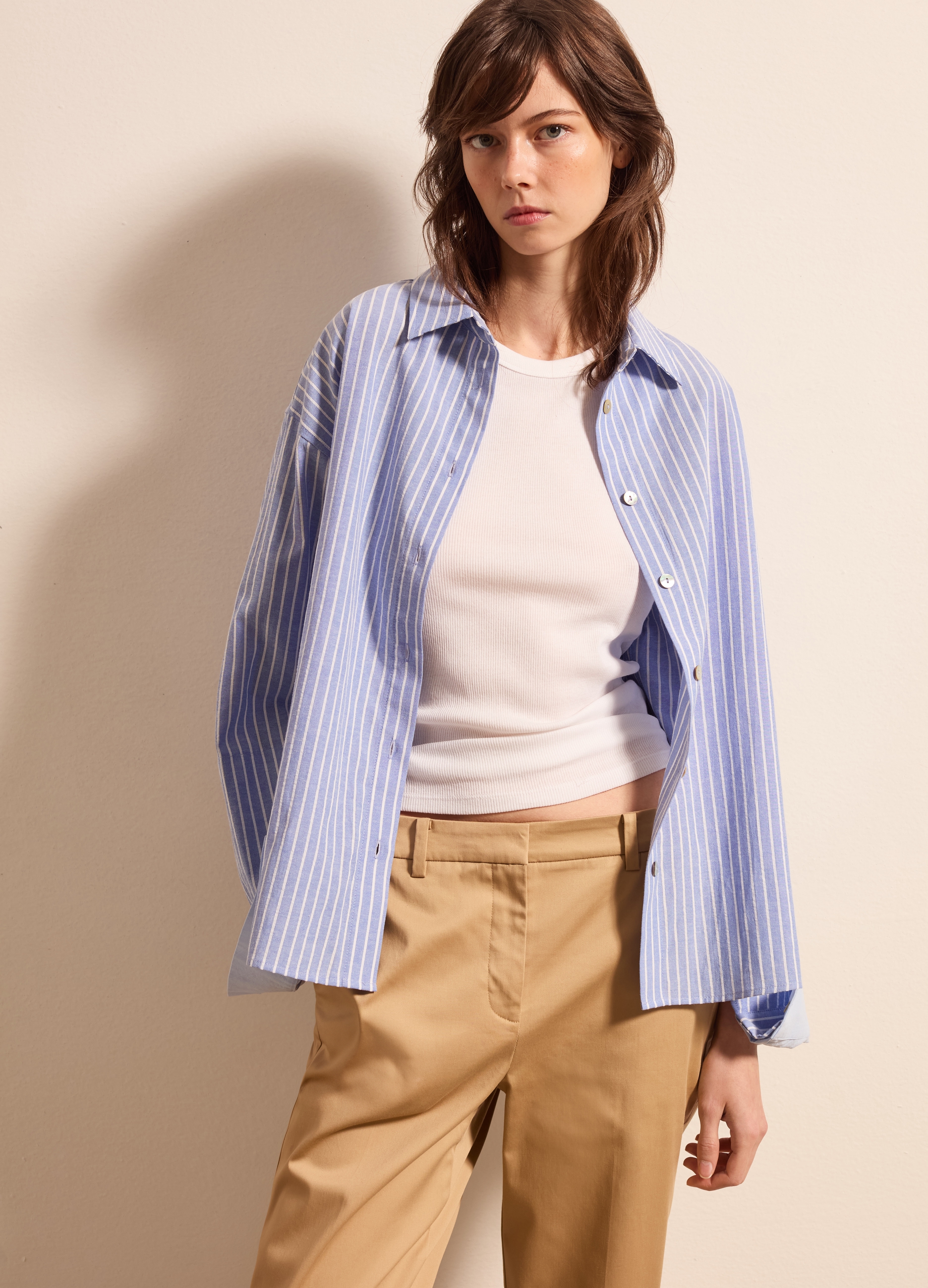 Stefanel - Camicia oversize a righe, Donna, Bianco/Blu, Taglia XS