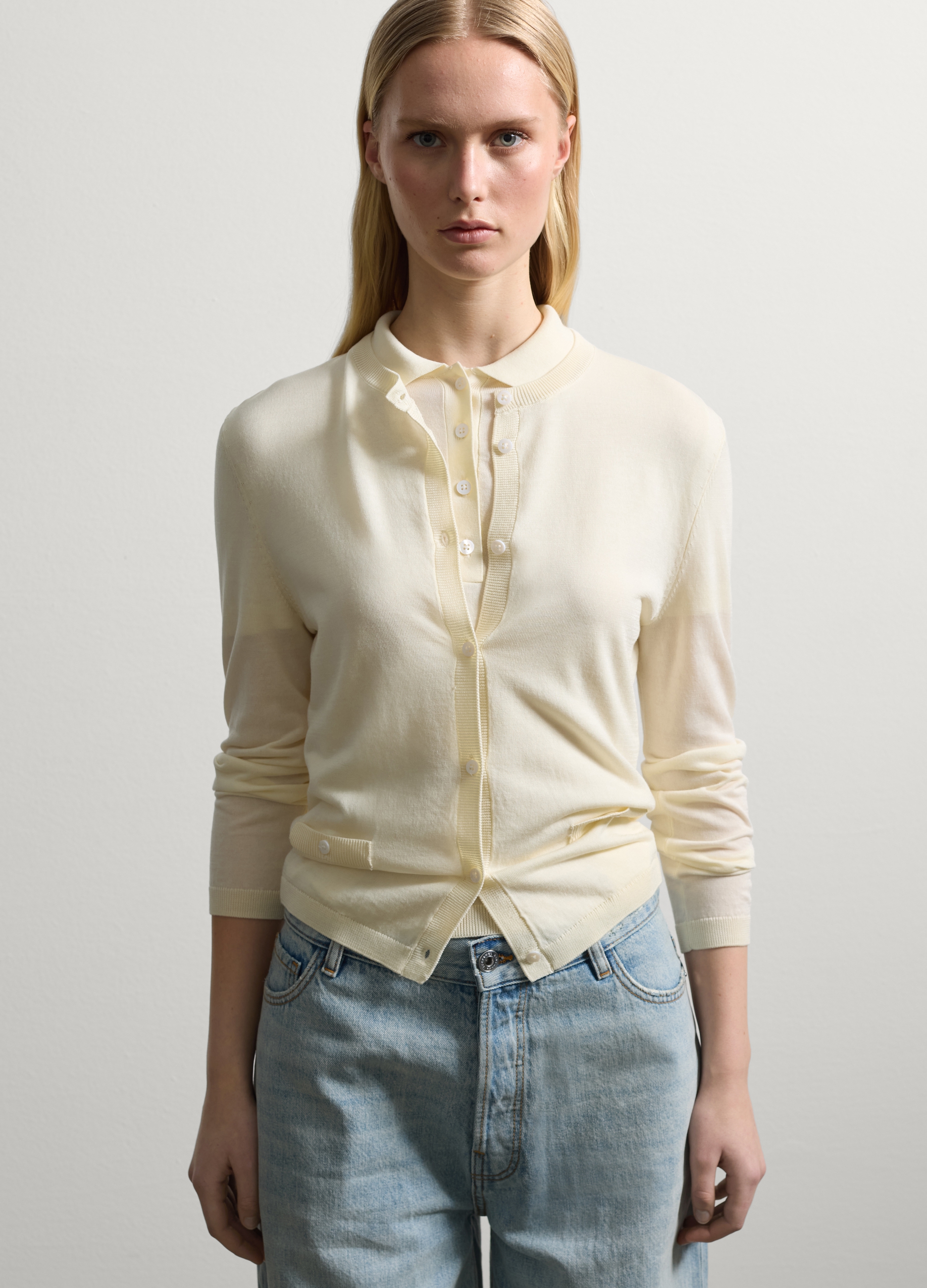 Stefanel - Cardigan tinta unita con tasche, Donna, Bianco panna, Taglia XS