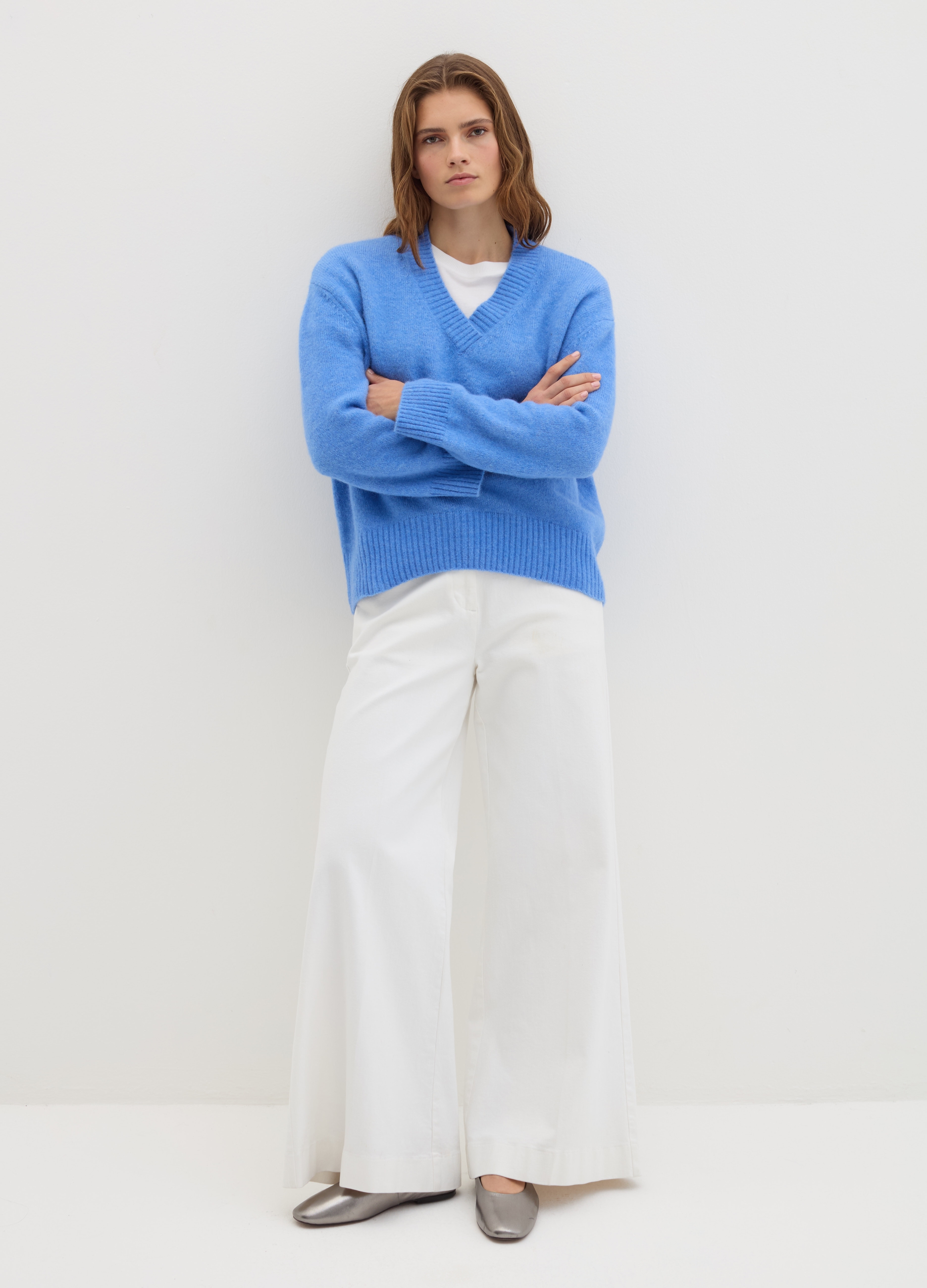 Stefanel - Pullover oversize con scollo a V, Donna, Azzurro, Taglia XS