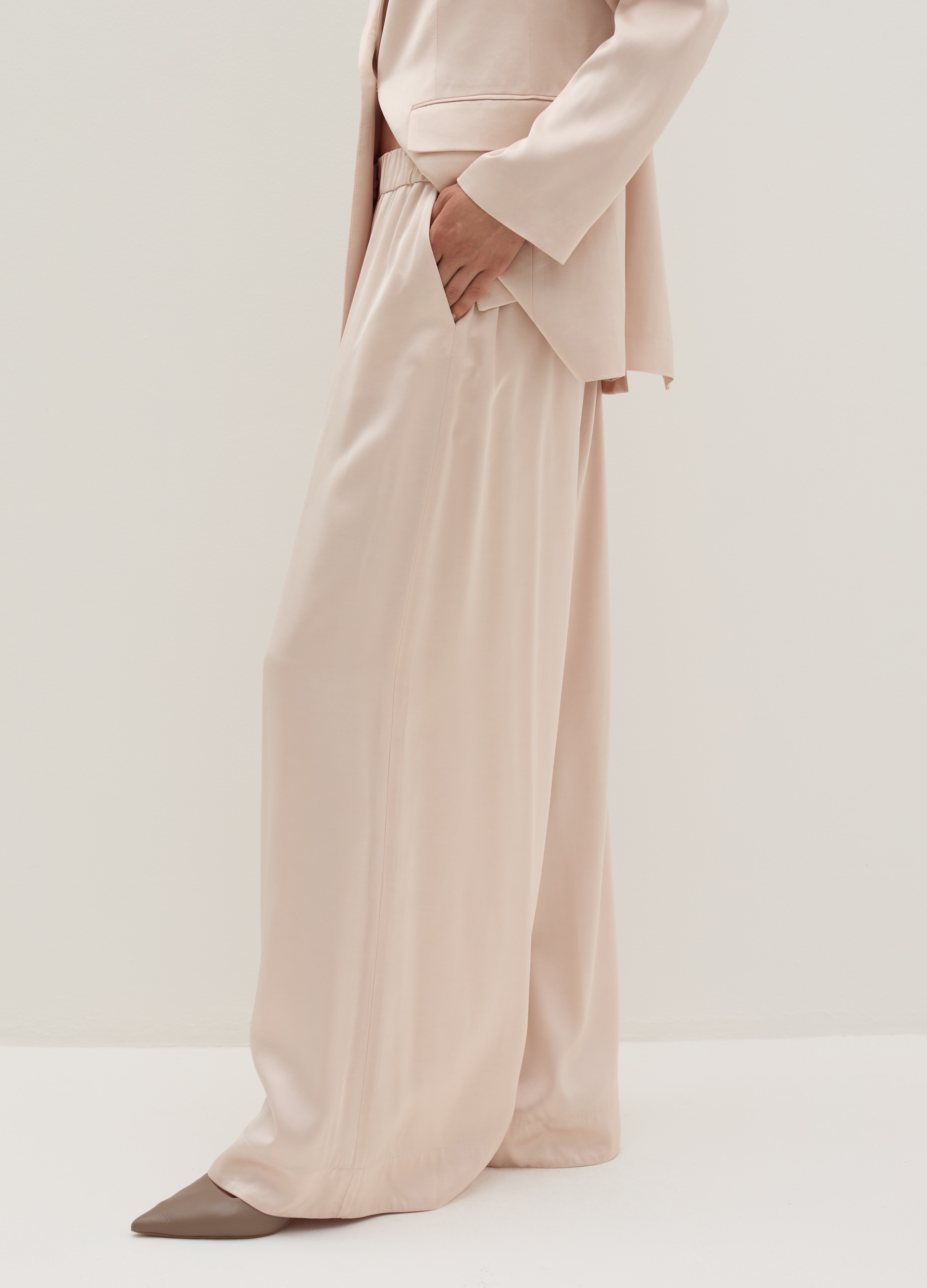 Stefanel - Pantalone fluido pigiama in viscosa satin, Donna, Bianco avorio, Taglia 38