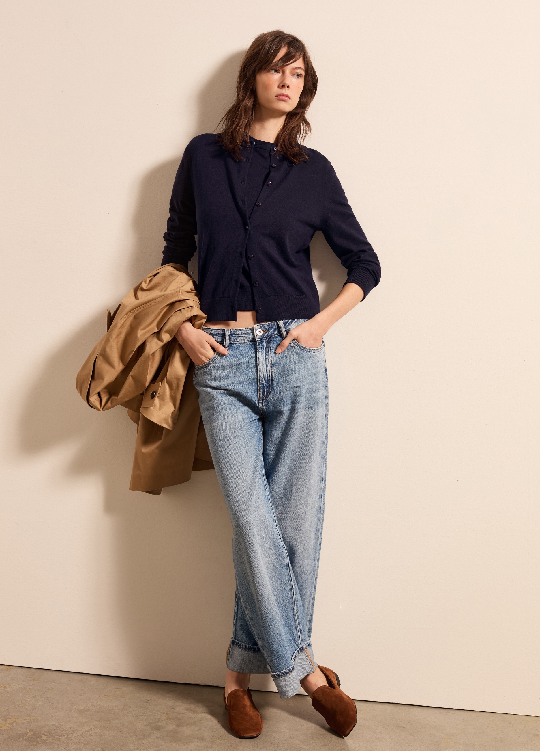 Stefanel - Cardigan in lana, cotone e cashmere, Donna, Blu Notte, Taglia XS