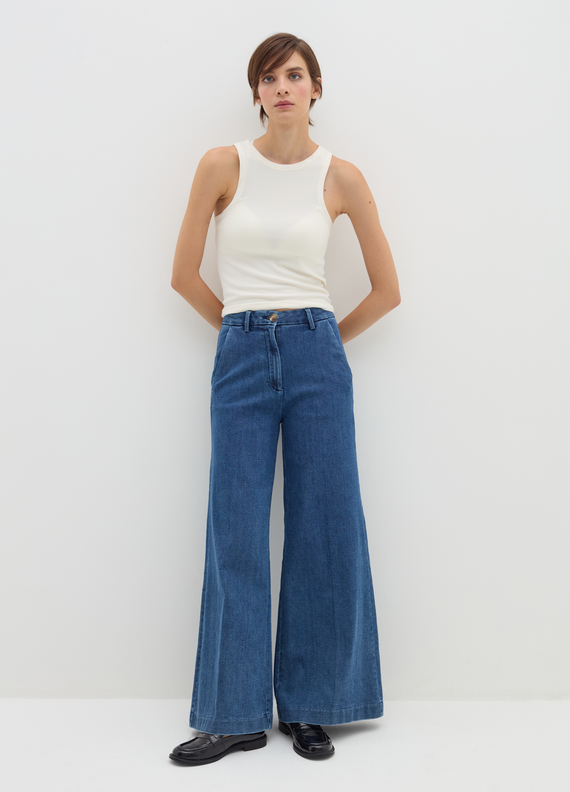 Stefanel - Jeans a gamba larga rinsed, Donna, Lavaggio scuro, Taglia 46