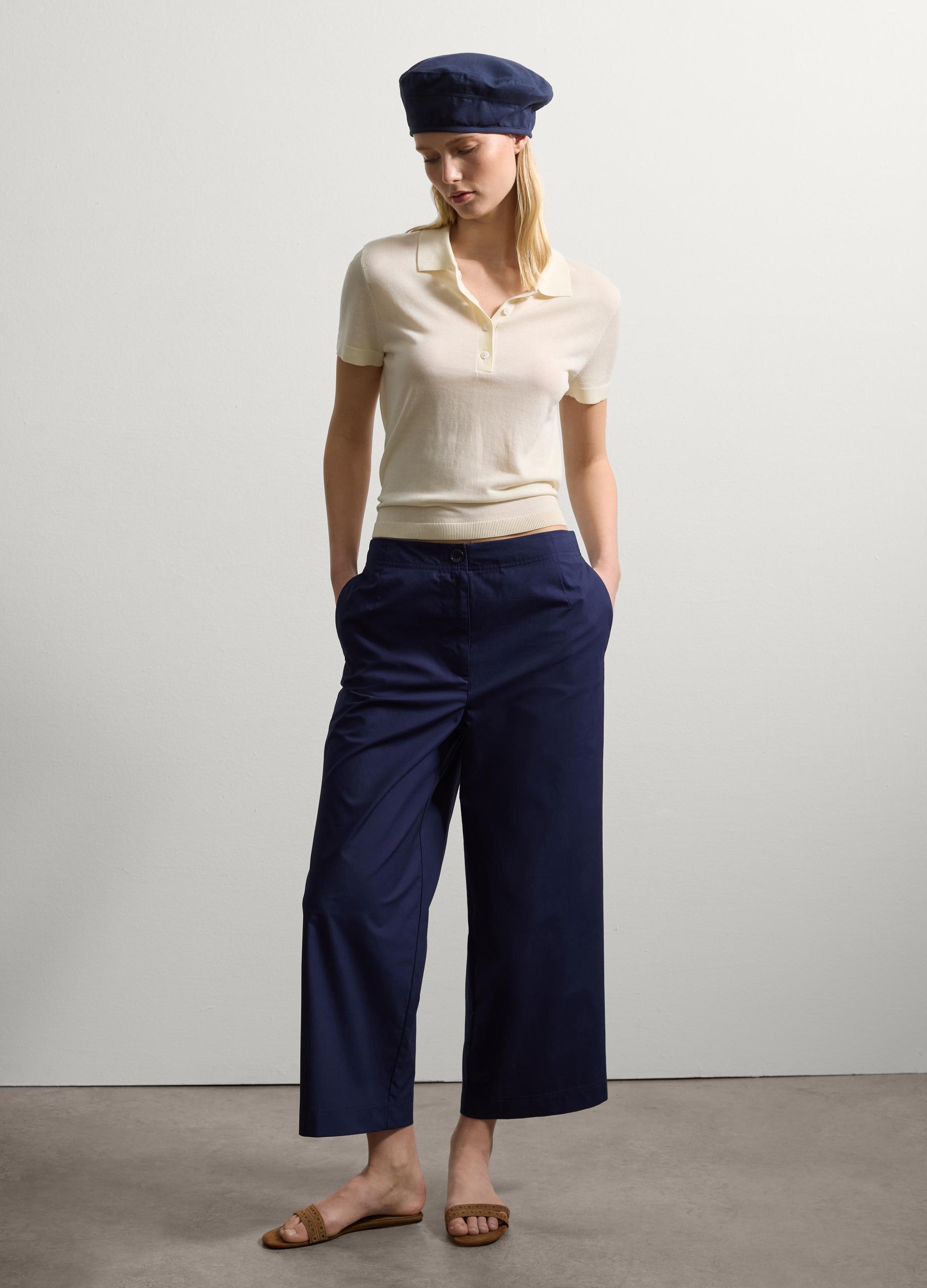 Stefanel - Pantalone straight fit ankle in cotone, Donna, Blu Notte, Taglia 38