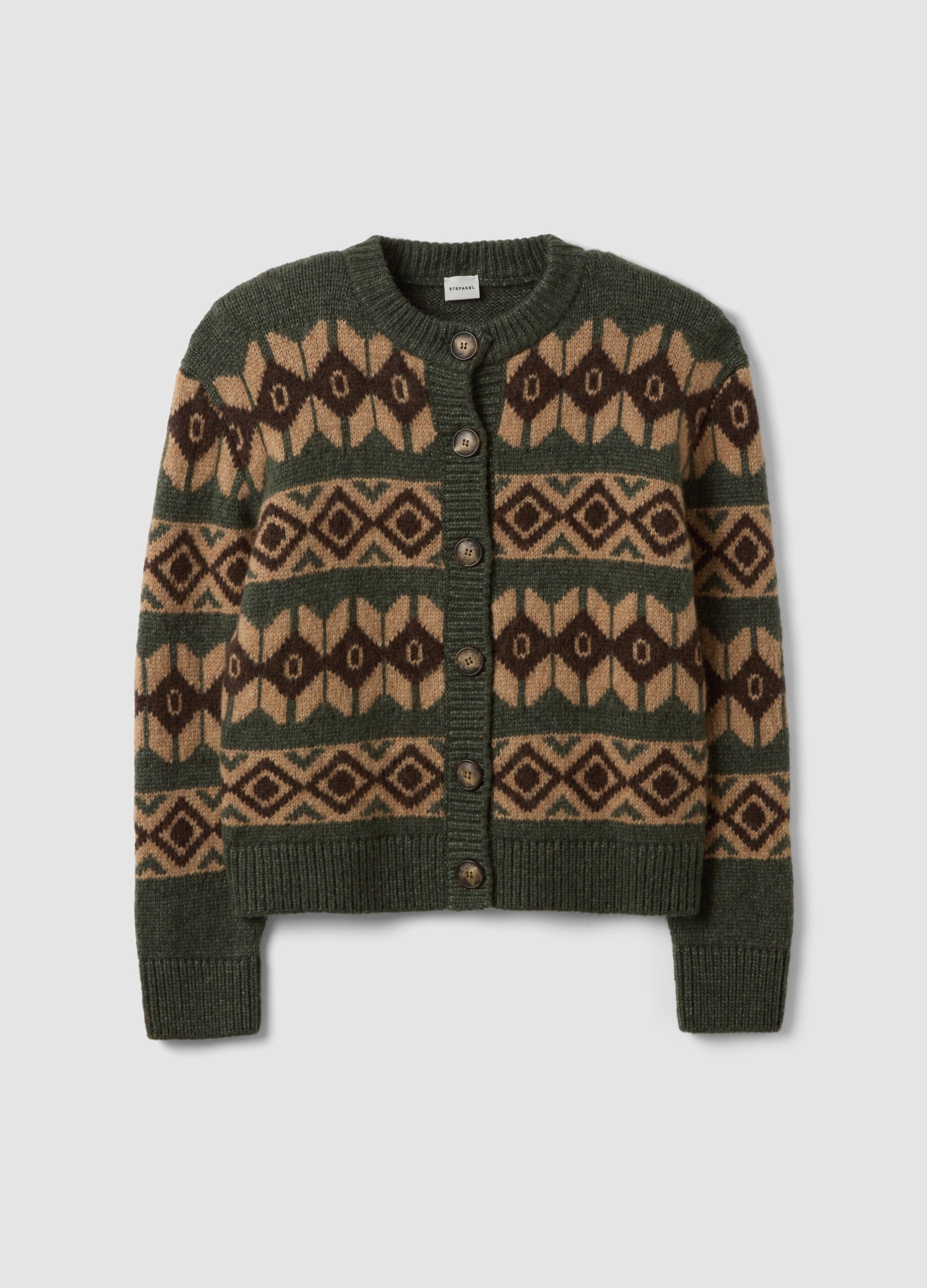 Stefanel - Grüner Rundhals-Cardigan aus Schurwollmischung, Regular Fit, Damen, Braun/Grün