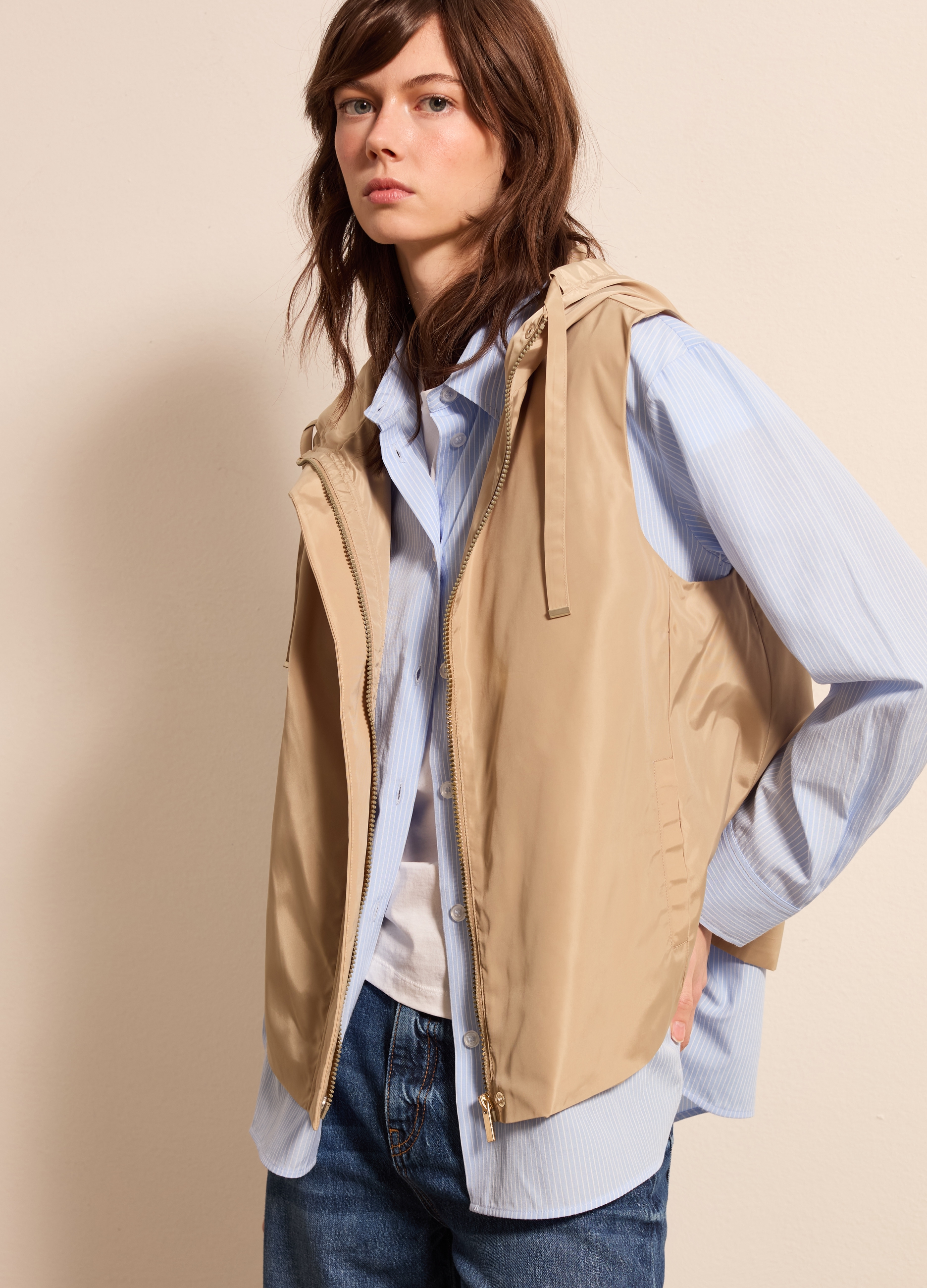 Stefanel - Gilet con cappuccio, Donna, Beige, Taglia S