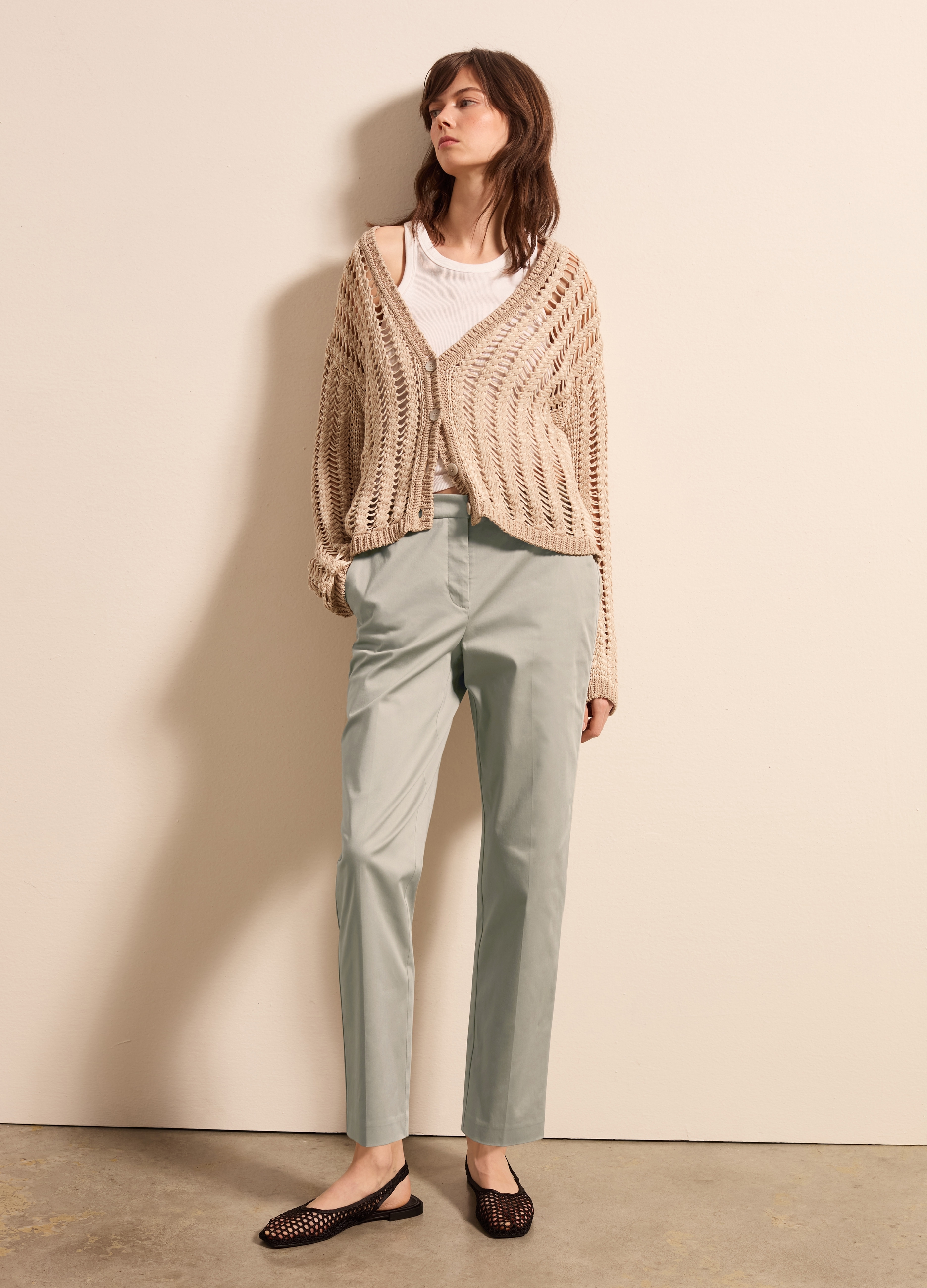 Stefanel - Pantalone chino in cotone stretch, Donna, Grigio chiaro, Taglia 36