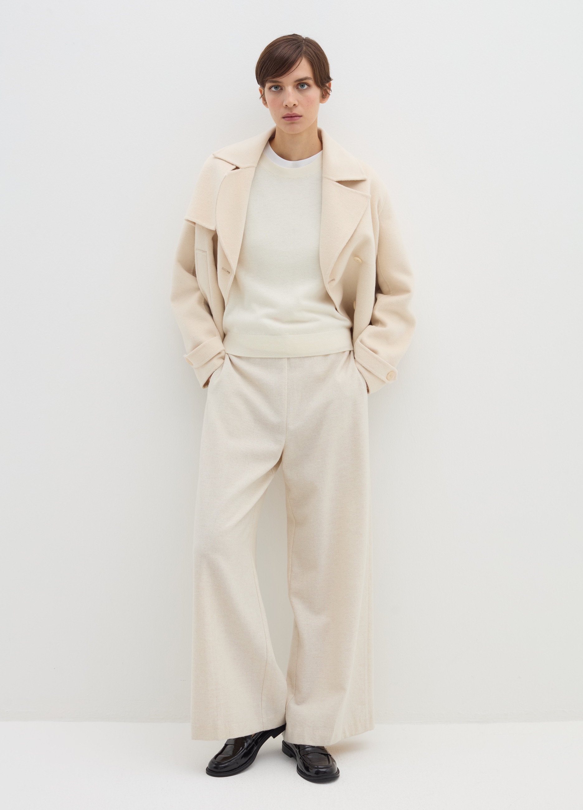 Stefanel - Maglia in lana cardata con maniche lunghe, Donna, Bianco lana, Taglia L