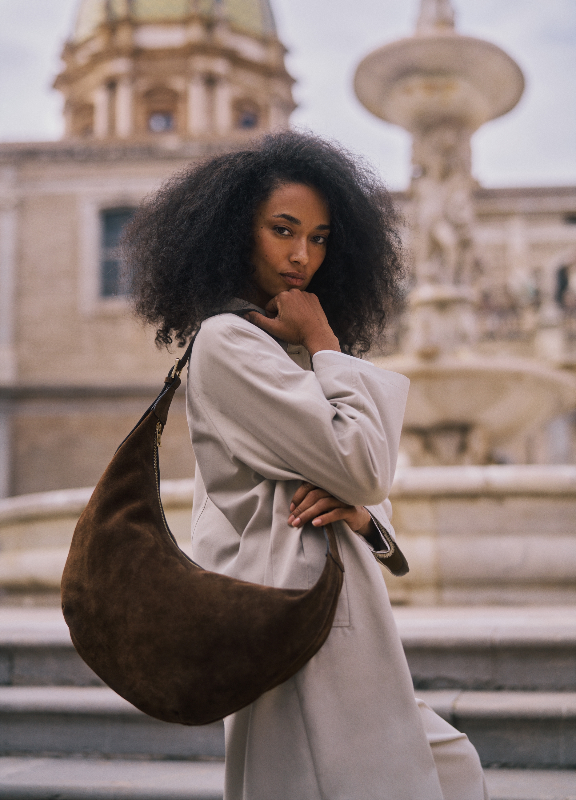 Stefanel - Borsa a mezza luna in suede, Donna, Marrone cioccolato, Taglia ONE SIZE