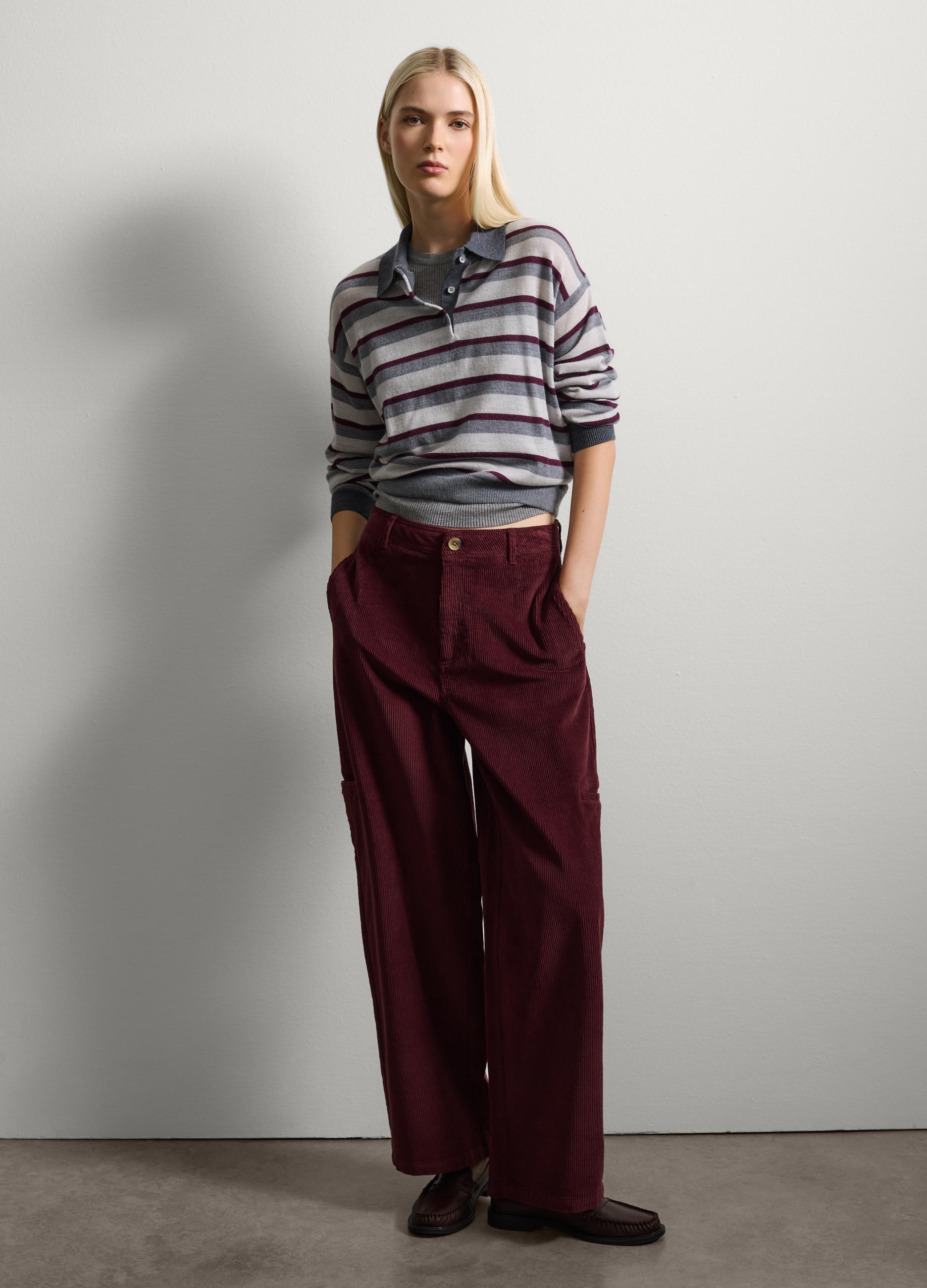 Stefanel - Pantaloni flare in cotone elasticizzato bordeaux, Donna, Rosso burgundy, Taglia 38