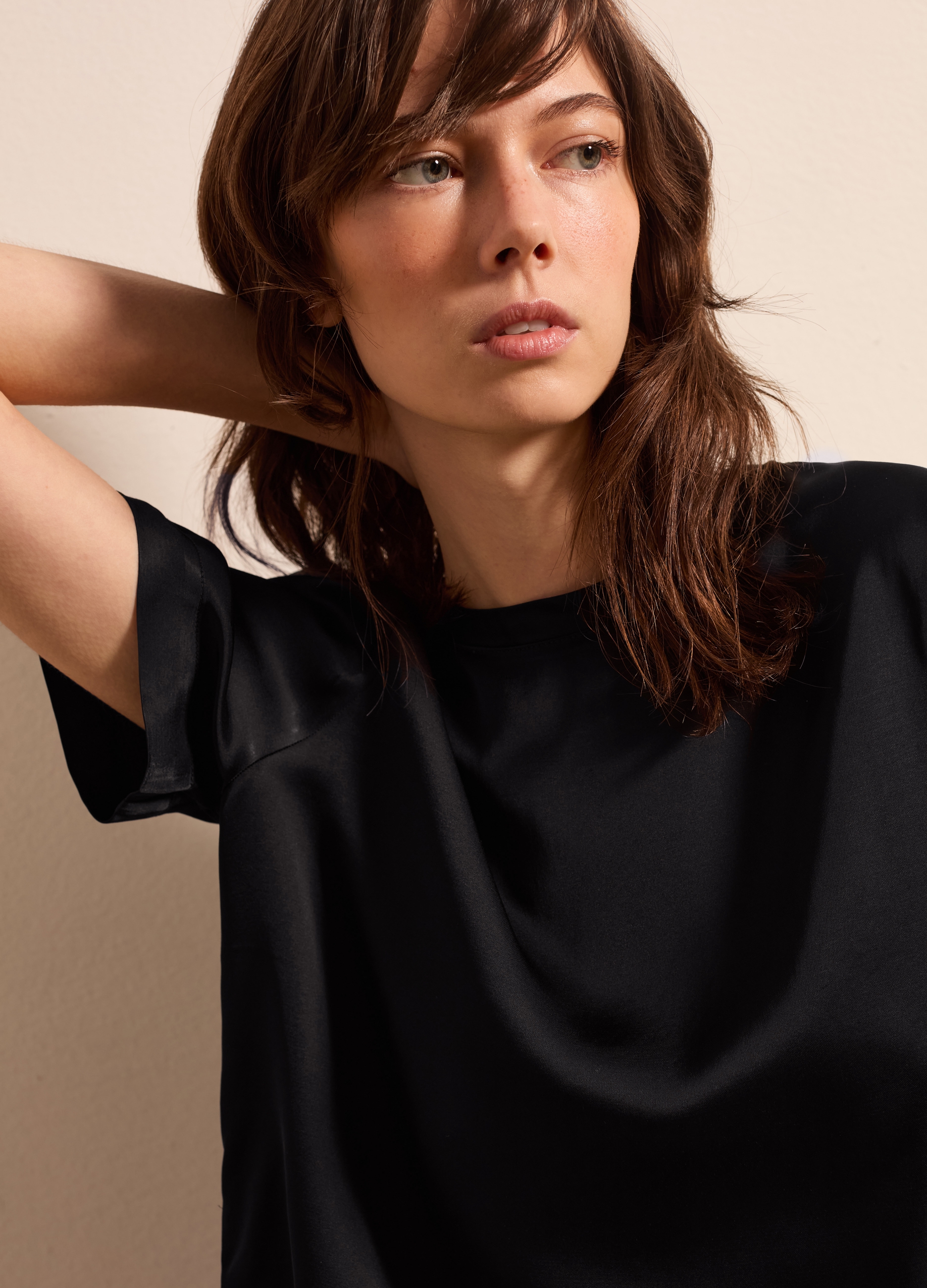 Stefanel - Blusa in viscosa satin, Donna, Nero, Taglia XL