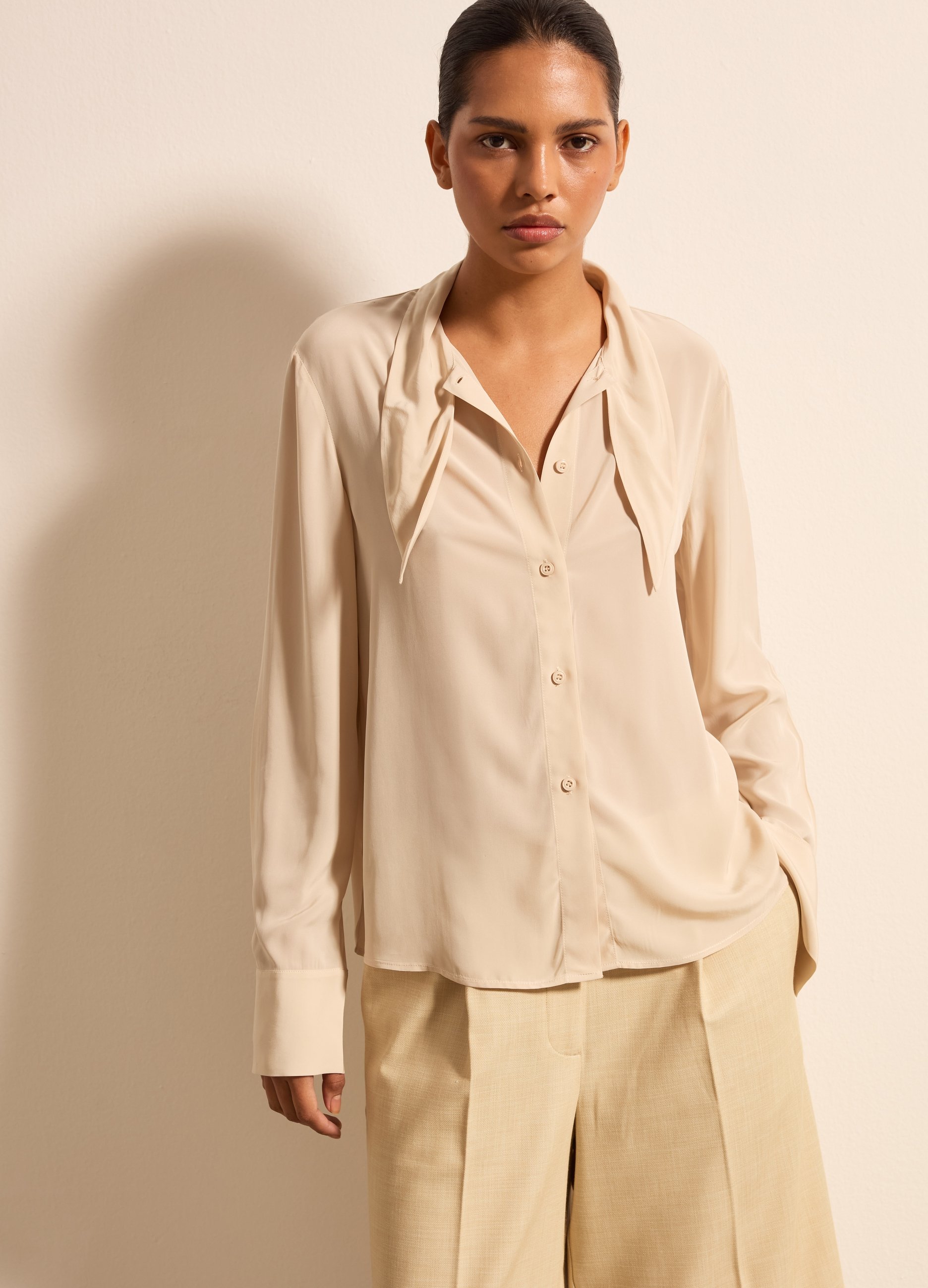 Stefanel - Camicia con foulard, Donna, Beige chiaro, Taglia XS