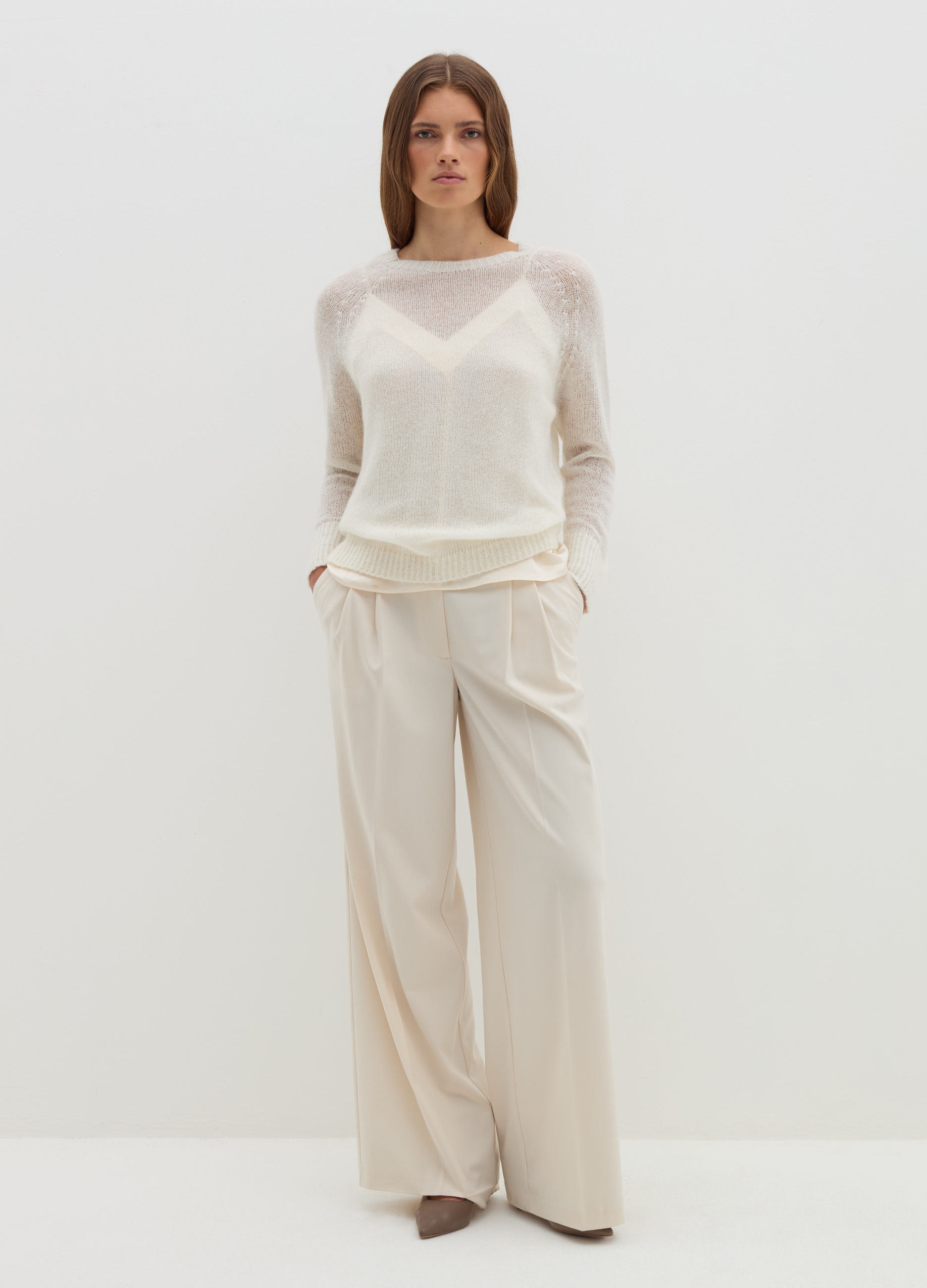 Stefanel - Maglia in alpaca leggero, Donna, Bianco lana, Taglia S