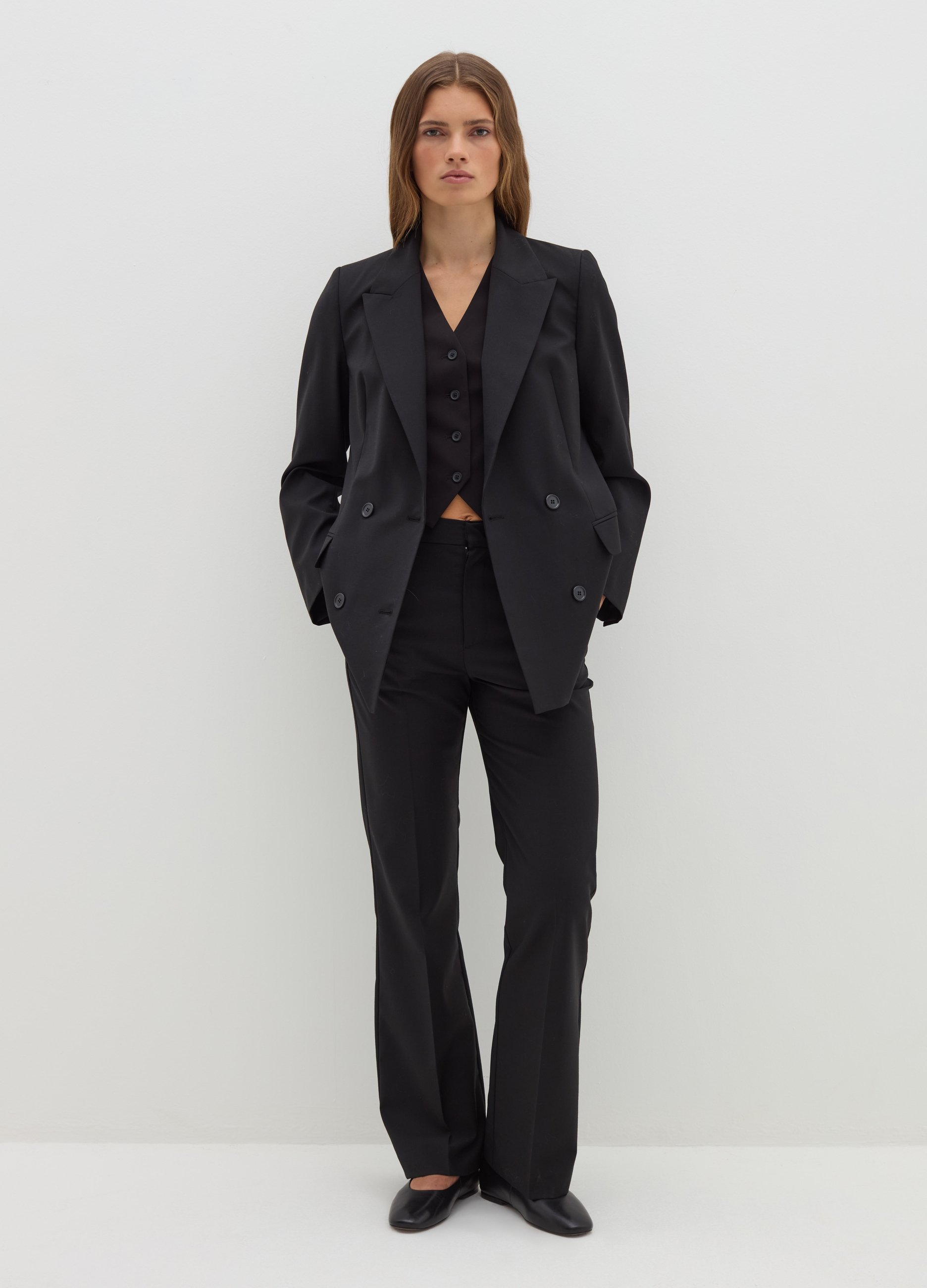 Stefanel - Blazer doppiopetto in fresco lana, Donna, Nero, Taglia 40