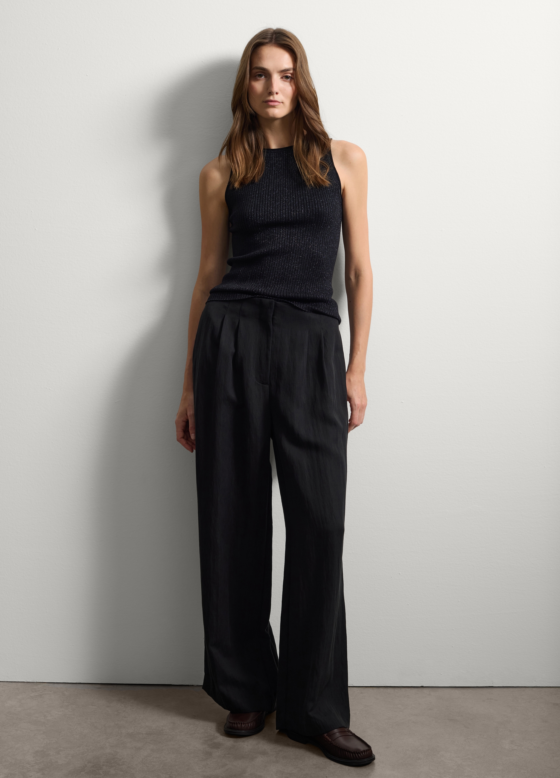 Stefanel - Pantaloni in lyocell nero, Donna, Nero canna di fucile, Taglia 38