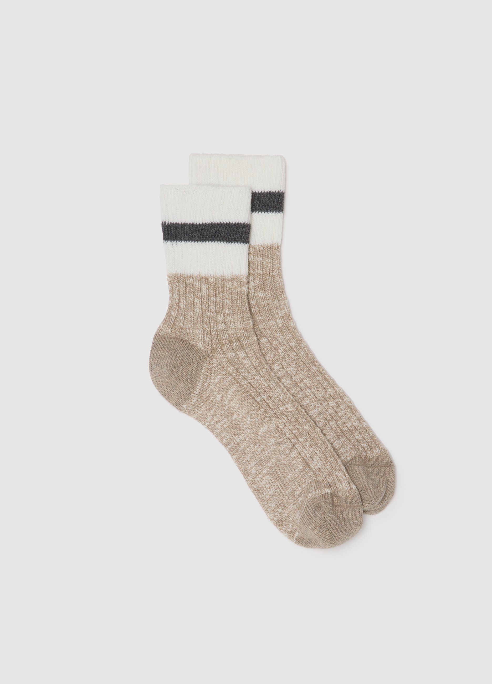 Stefanel - Calzini in cotone grigi elasticizzati, Donna, Bianco/Marrone, Taglia ONE SIZE