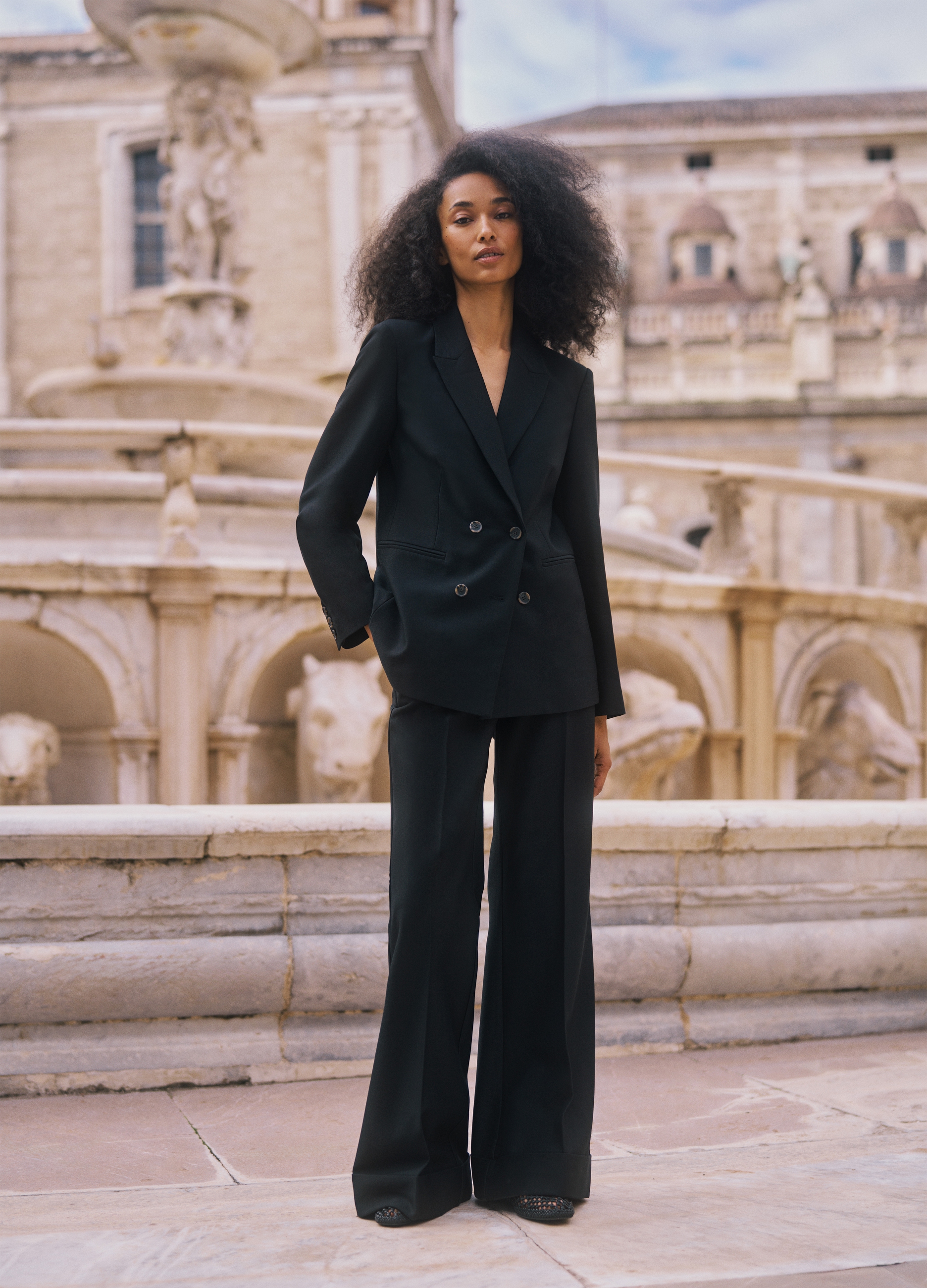 Stefanel - Blazer doppiopetto tinta unita, Donna, Nero, Taglia 38