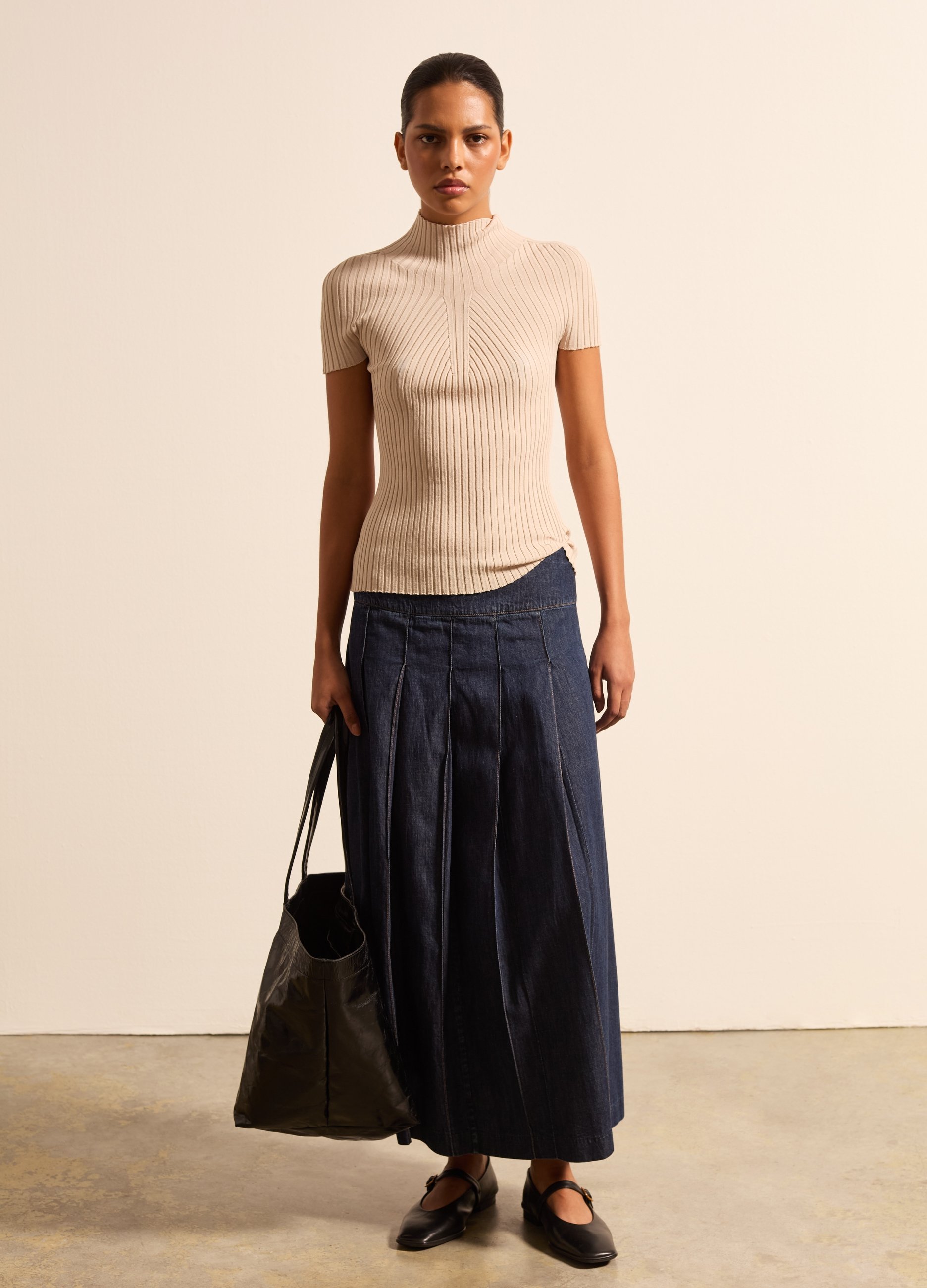 Stefanel - Maglia in crêpe a coste piatte, Donna, Sabbia, Taglia M