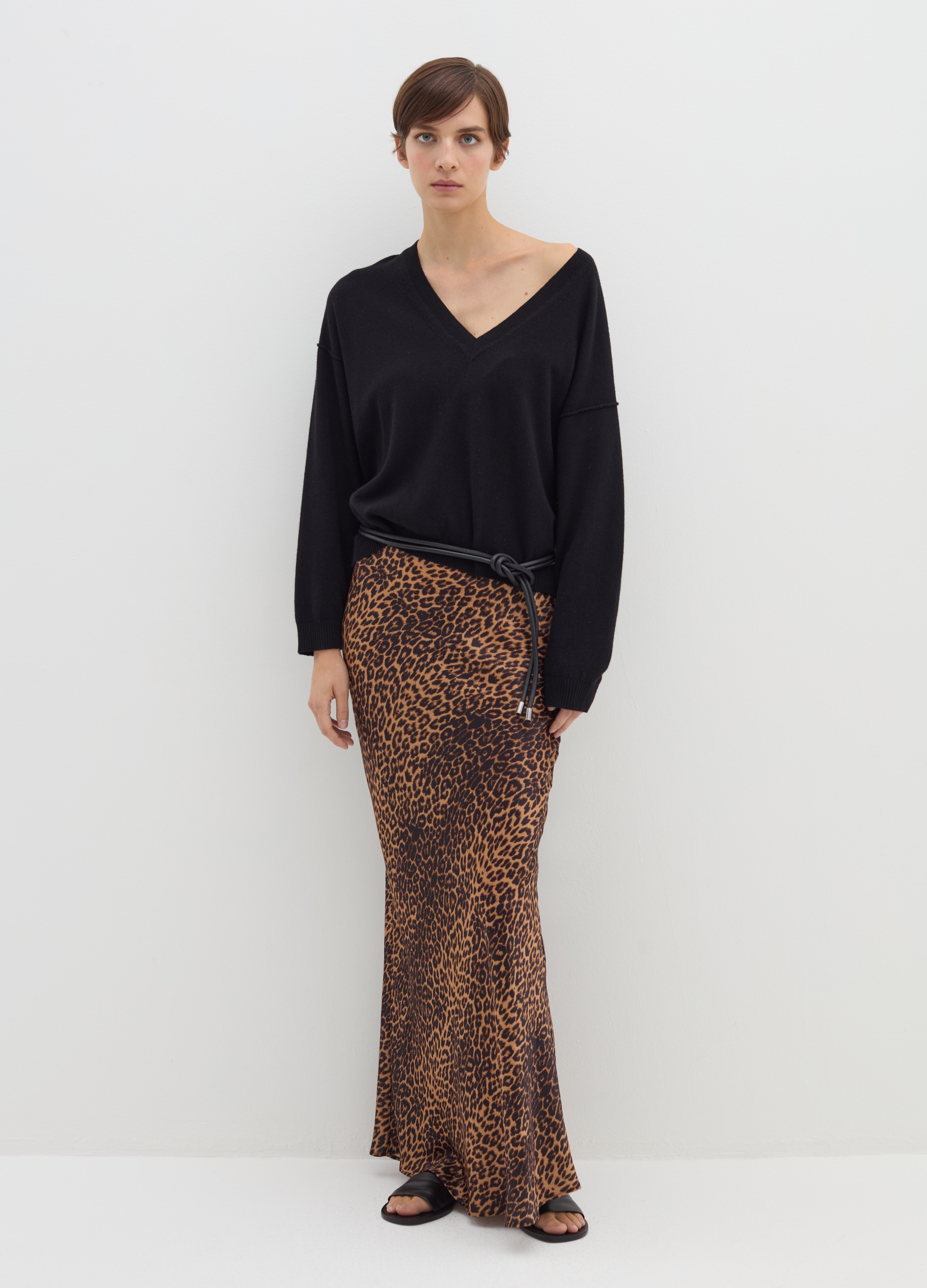 Stefanel - Gonna lunga in satin con stampa animalier, Donna, Nero/Marrone, Taglia XS