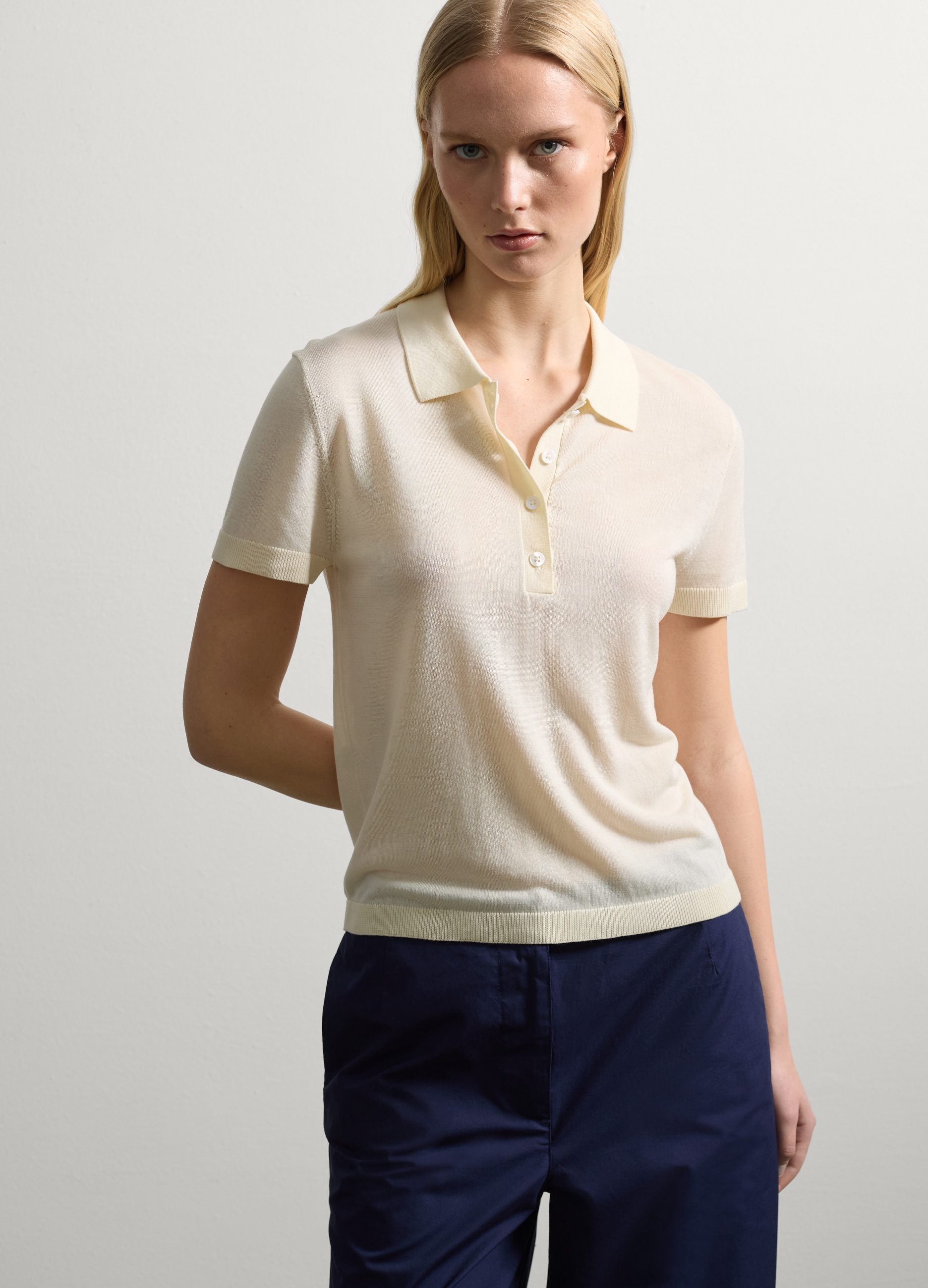 Stefanel - Polo tinta unita, Donna, Bianco panna, Taglia XS