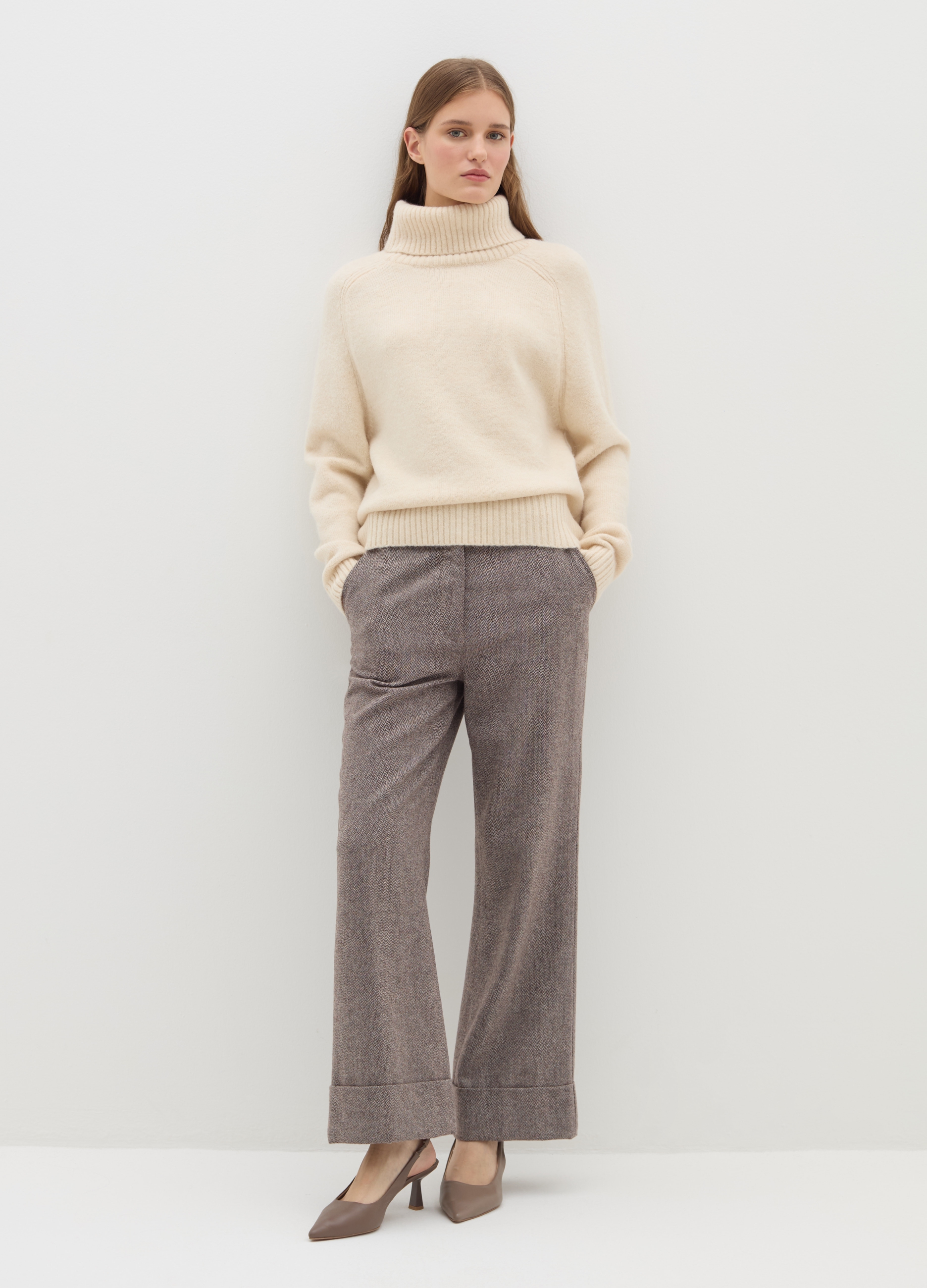 Stefanel - Pullover a collo alto in alpaca e lana, Donna, Naturale, Taglia XS