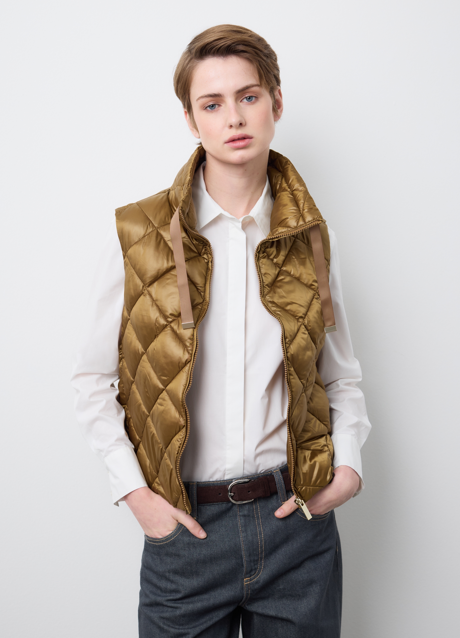 Stefanel - Gilet imbottito marrone regular fit con zip, Donna, Marrone chiaro, Taglia XS