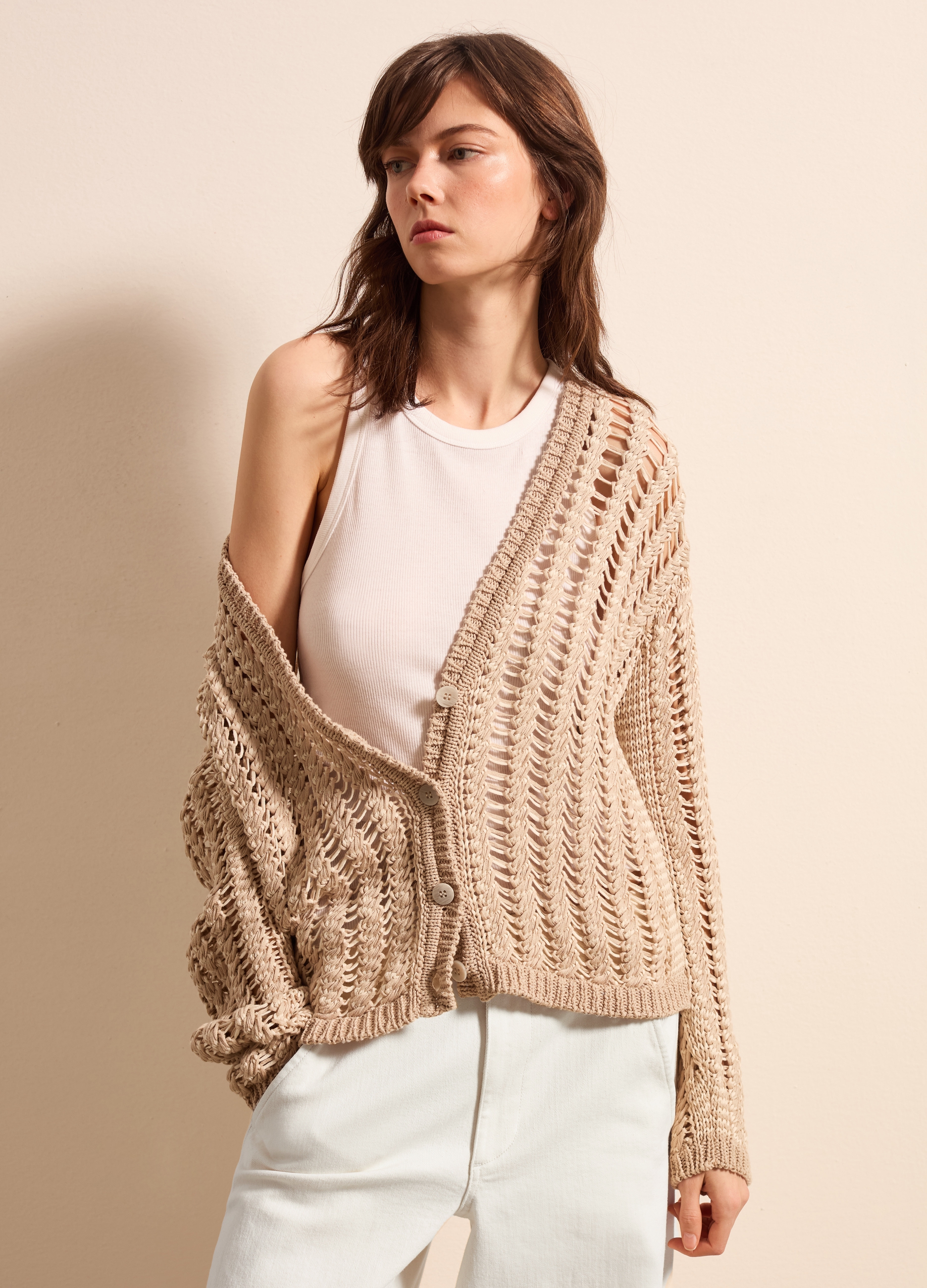 Stefanel - Cardigan traforato oversize, Donna, Corda, Taglia XS