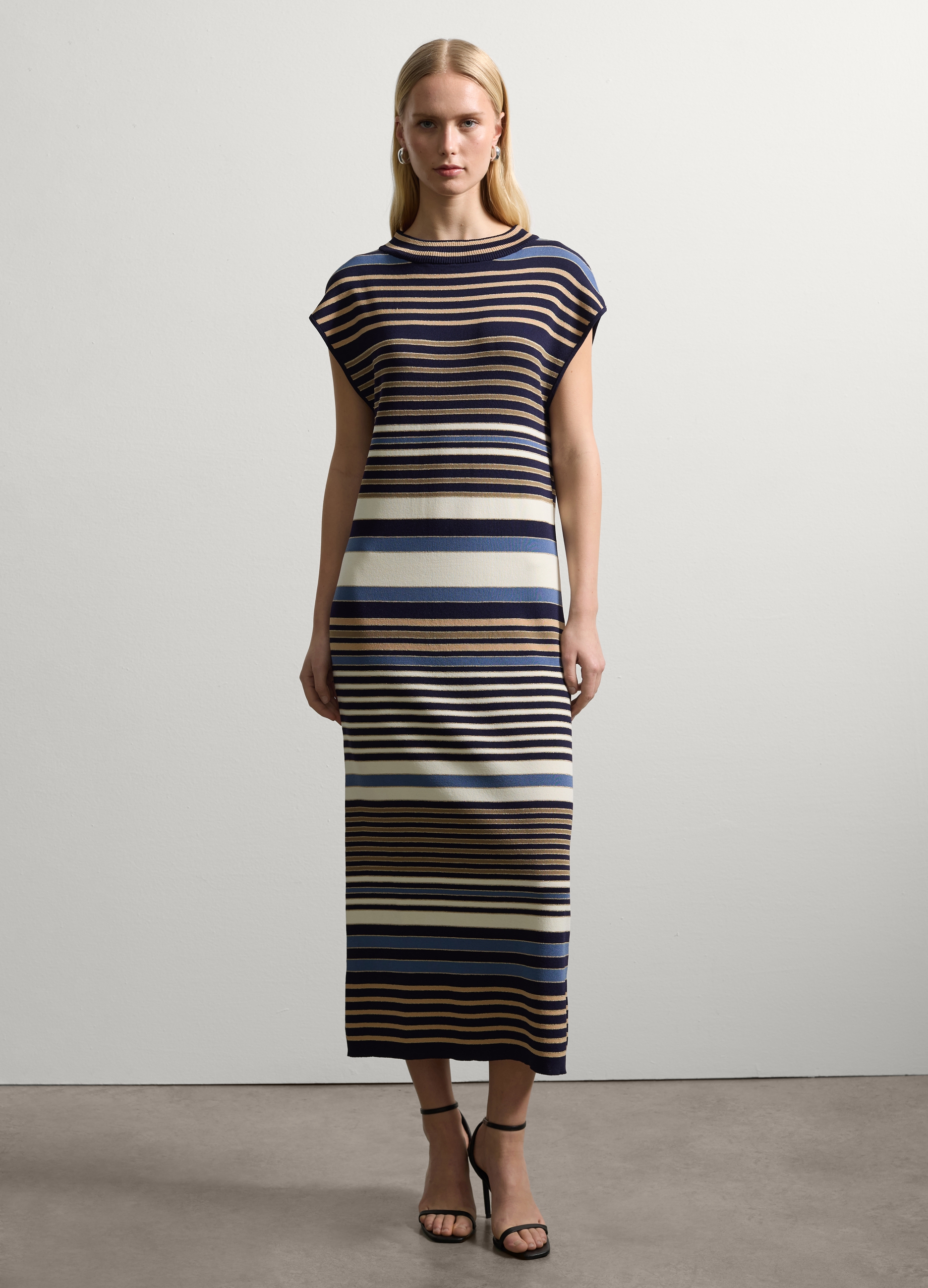 Stefanel - Vestito lungo a righe con lurex, Donna, Beige/Verde, Taglia XS