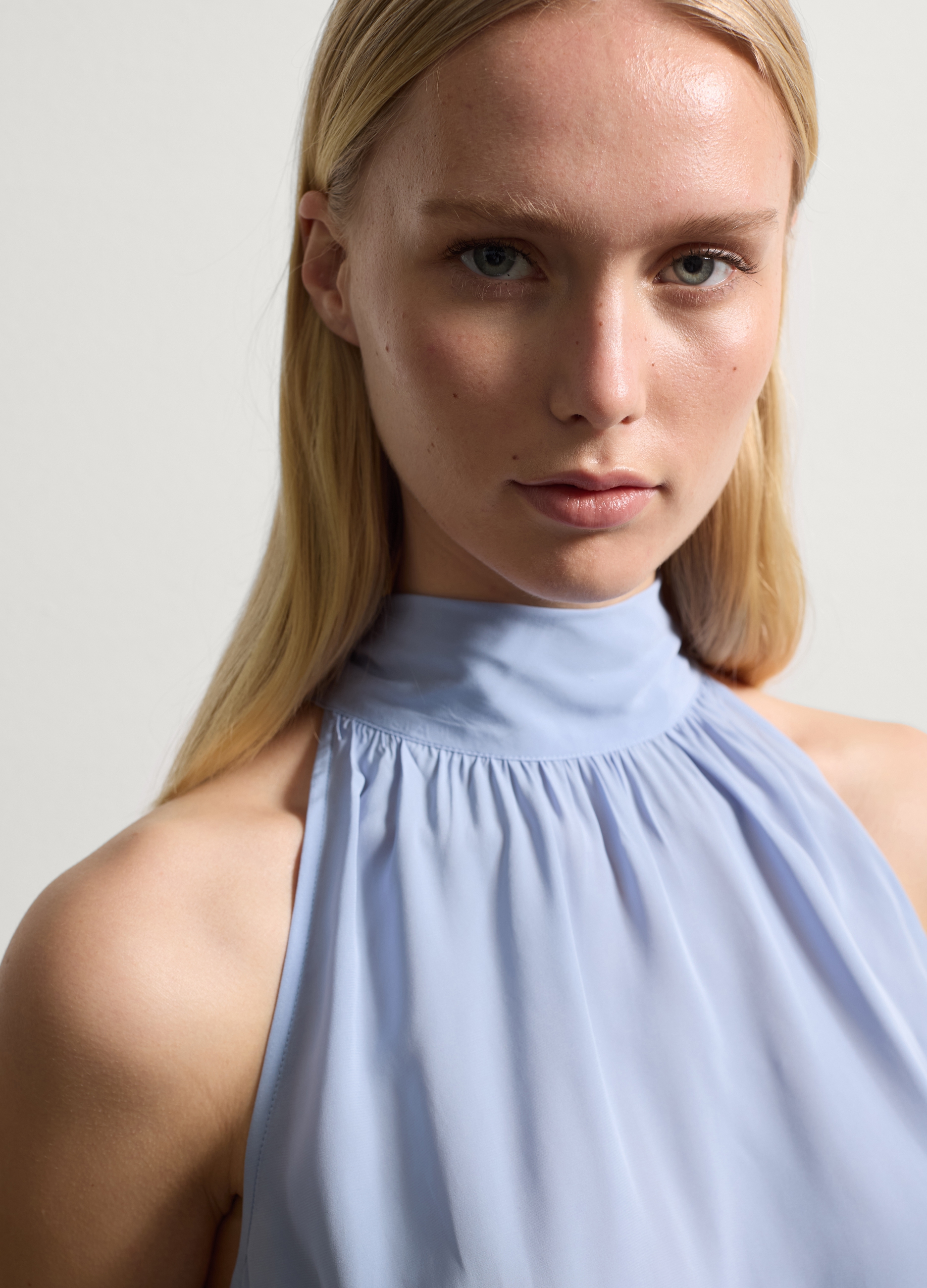 Stefanel - Blusa con nodo sulla schiena, Donna, Blu chiaro, Taglia XS